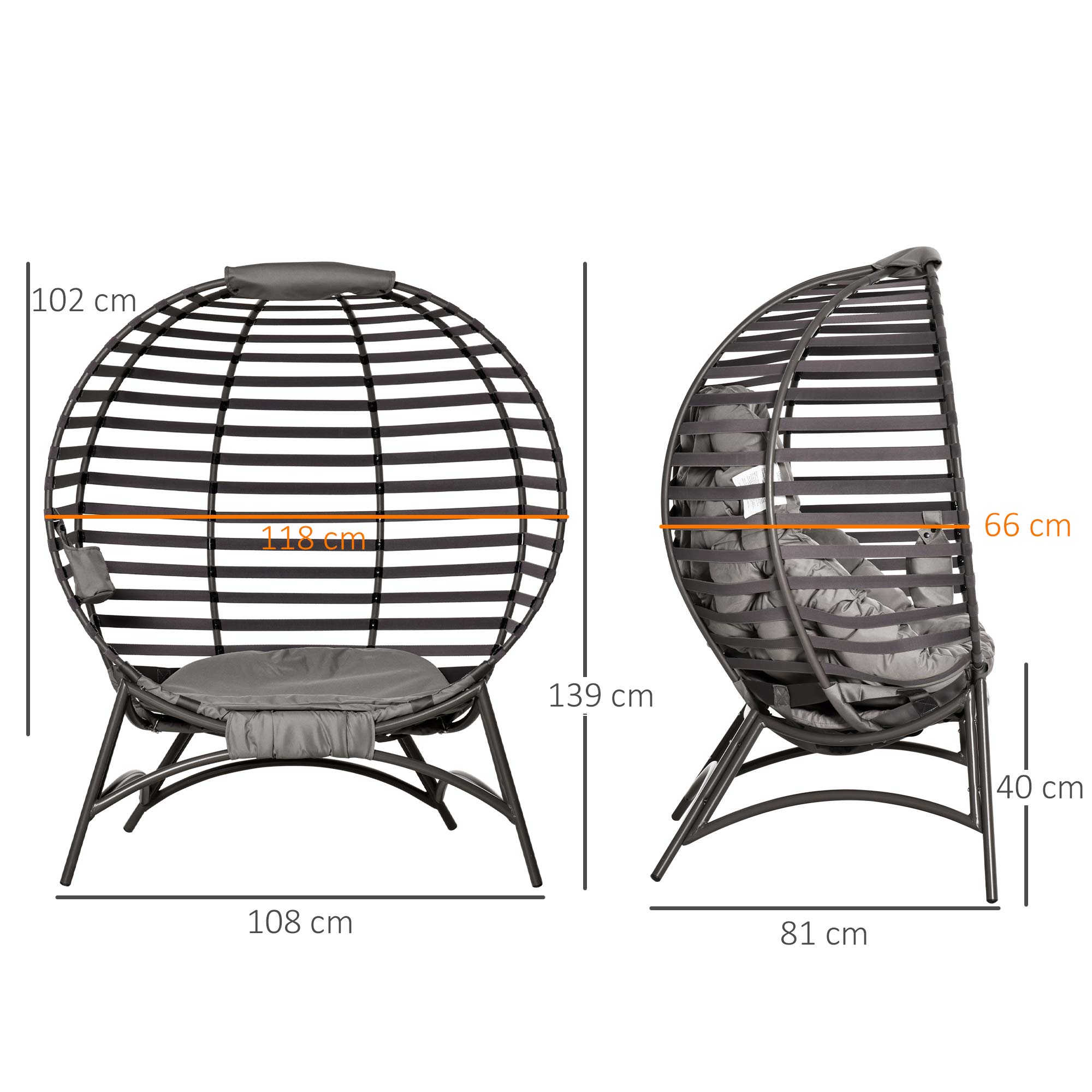 Outsunny Egg Chair with Soft Cushion, Steel Frame and Side Pocket, Garden Patio Basket Chair for Indoor, Outdoor, Brown - North Peak Garden Furniture