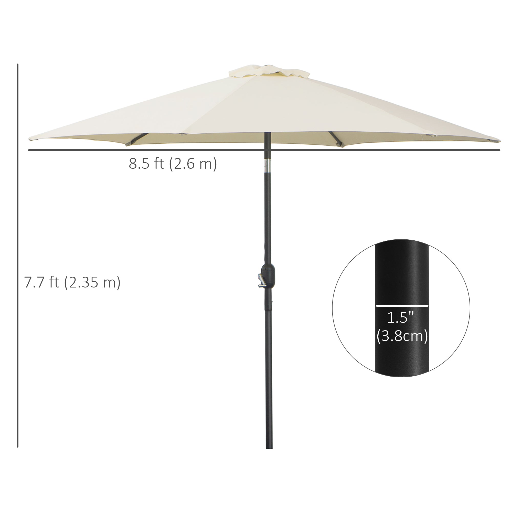 Outsunny2.6M Garden Parasol Umbrella with Tilt and Crank, Outdoor Sun Parasol Sunshade Shelter with Aluminium Frame, Grey - North Peak Garden Furniture
