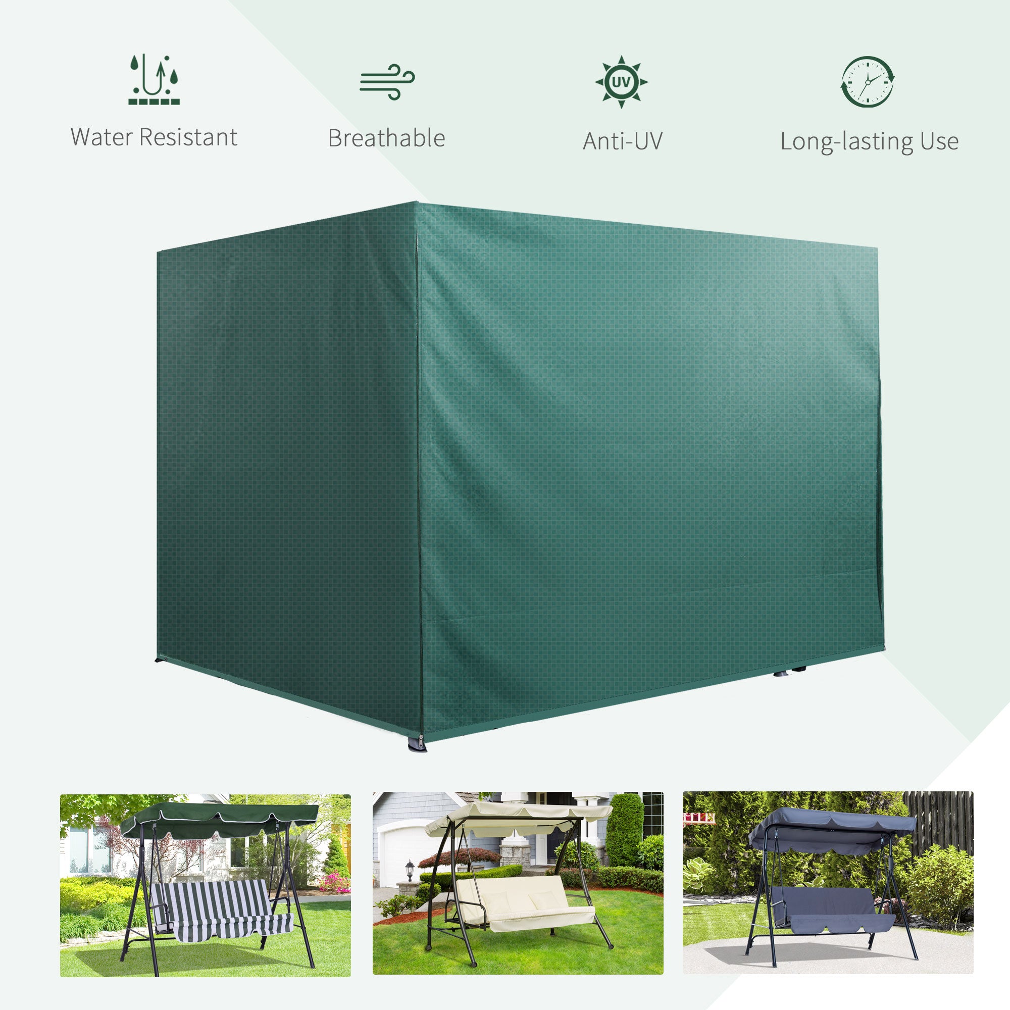 Outsunny Patio 3 Seater Swing Chair Bench Cover Outdoor Garden Furniture Rain Protection Cover Protector Waterproof Anti-UV, 215L x 155W x 150Hcm, Dark Green