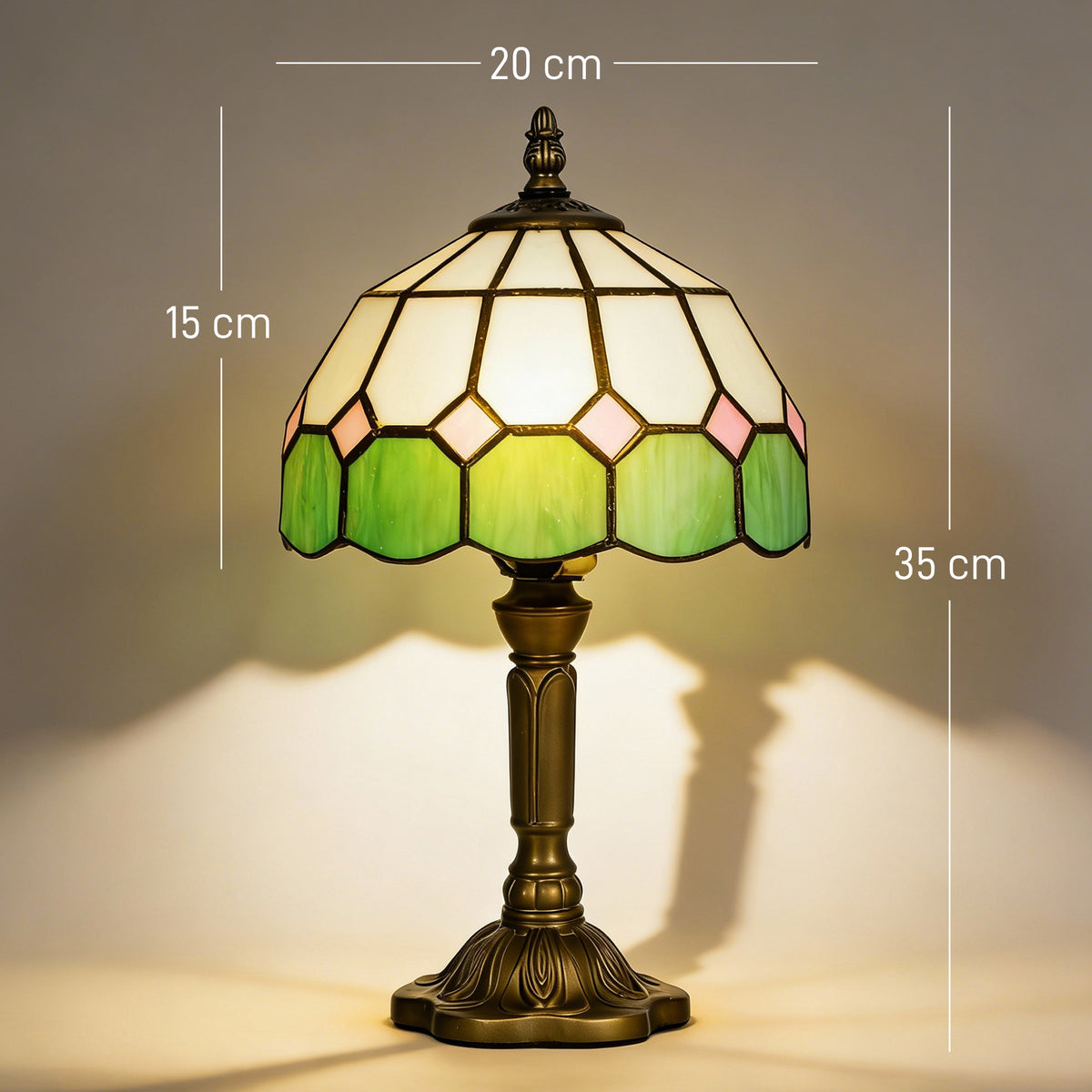 HOMCOM Handmade Art Deco Glass Table Lamp - White/Green