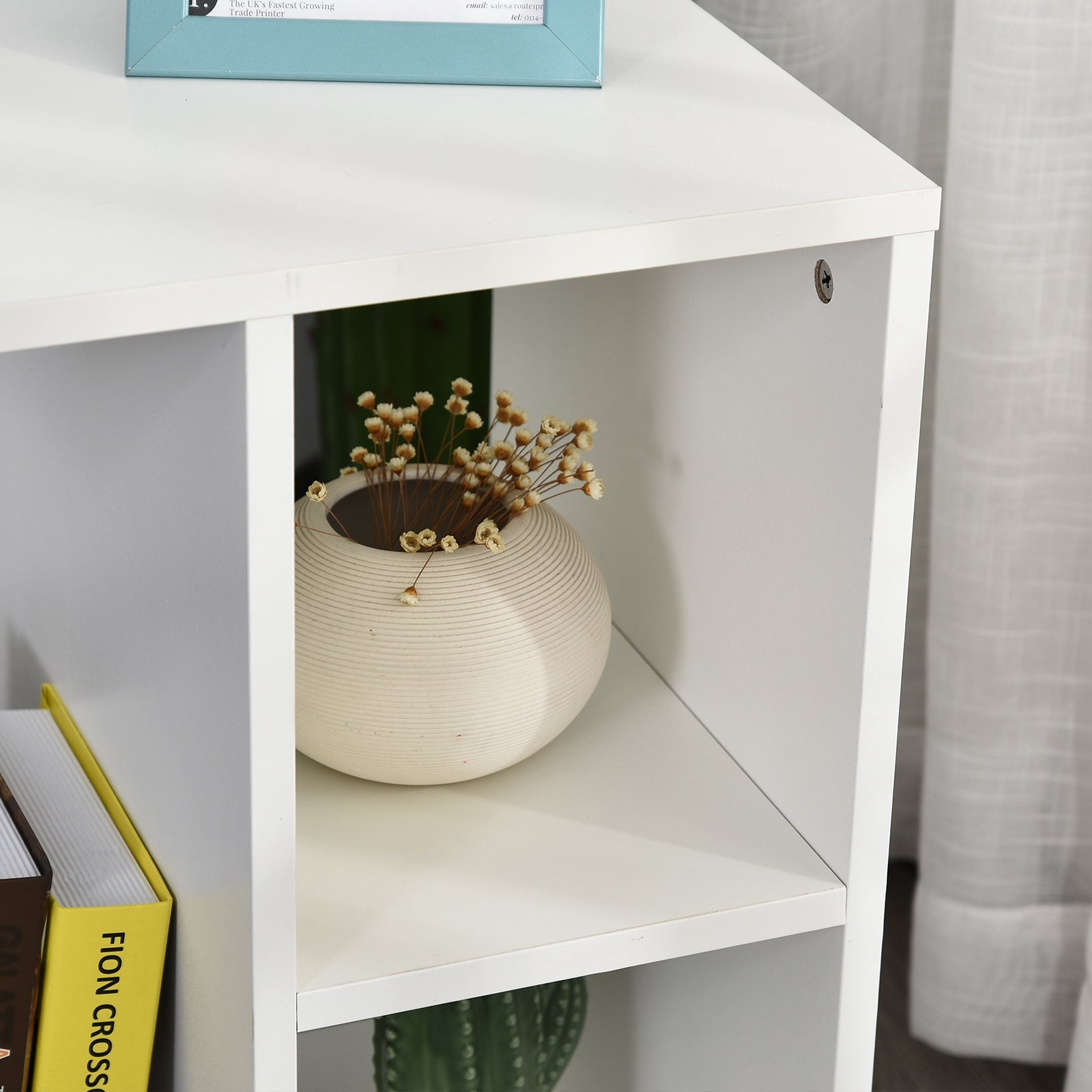 HOMCOM C-Shape End Table Unique Storage Unit w/ 2 Shelves 4 Wheels Freestanding Home Furniture Cabinet Square White - North Peak Garden Furniture
