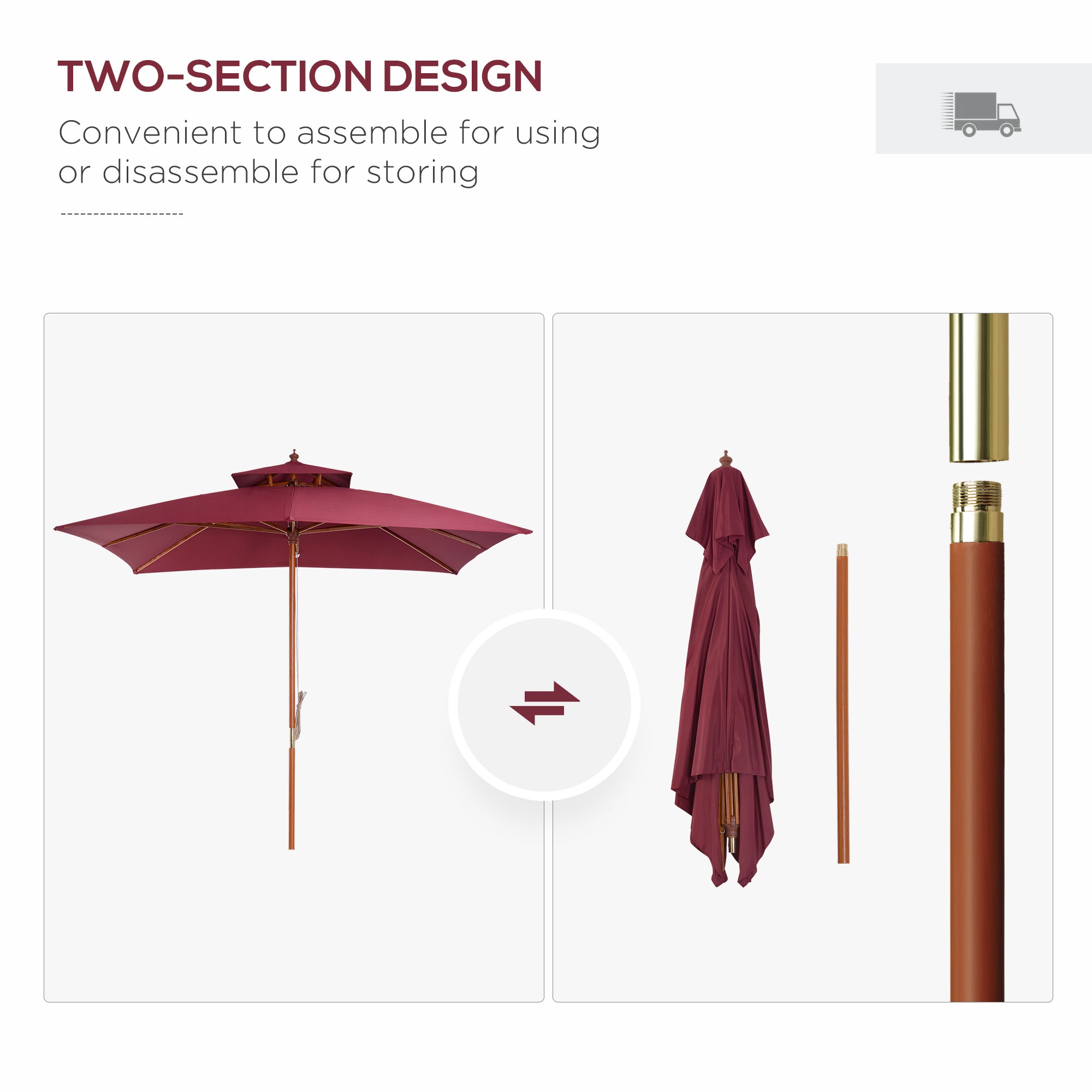 Outsunny 3m Patio Umbrella Bamboo Umbrella Parasol-Wine Red