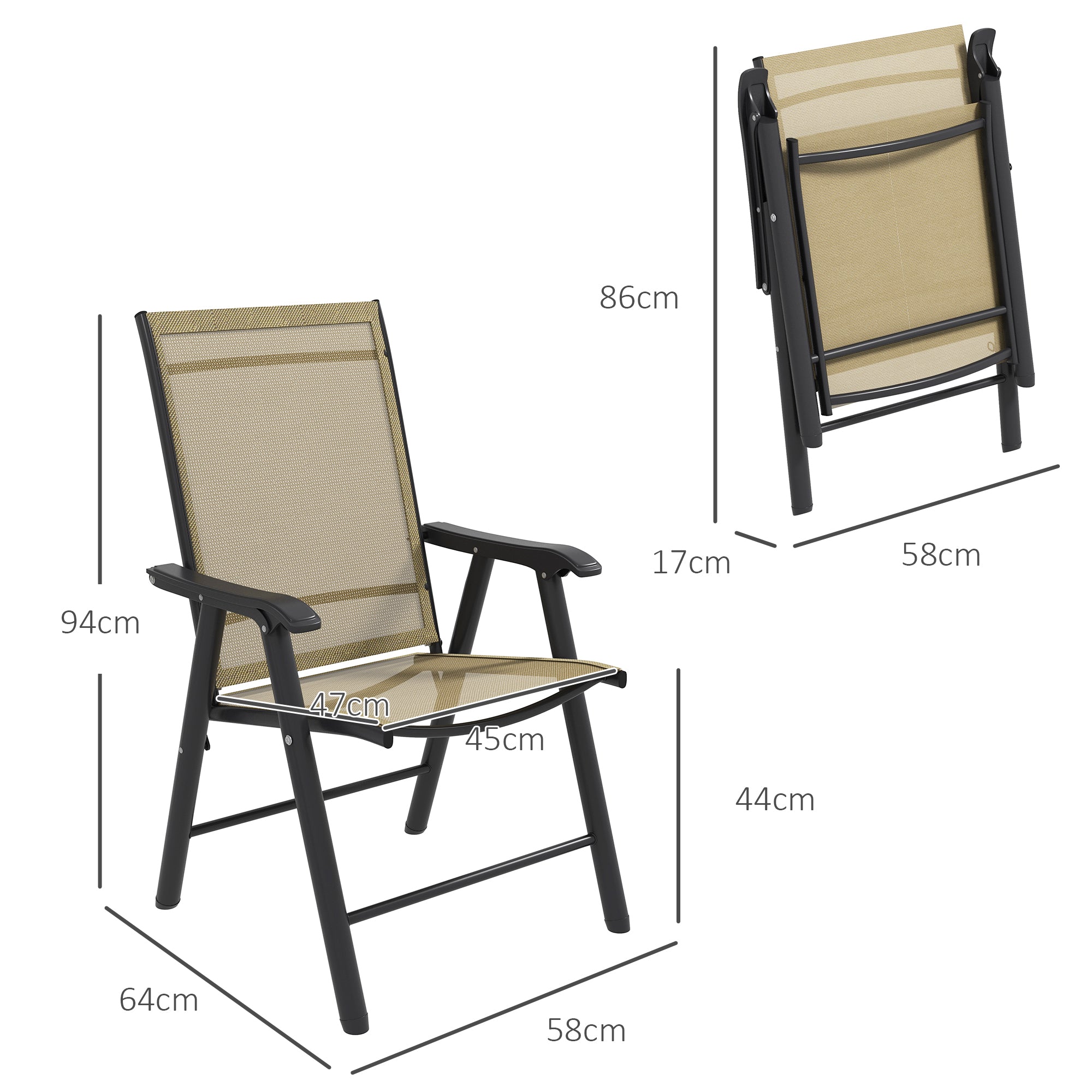 Outsunny Set of 4 Foldable Metal Garden Chairs Outdoor Patio Park Dining Seat Furniture Light Brown - North Peak Garden Furniture