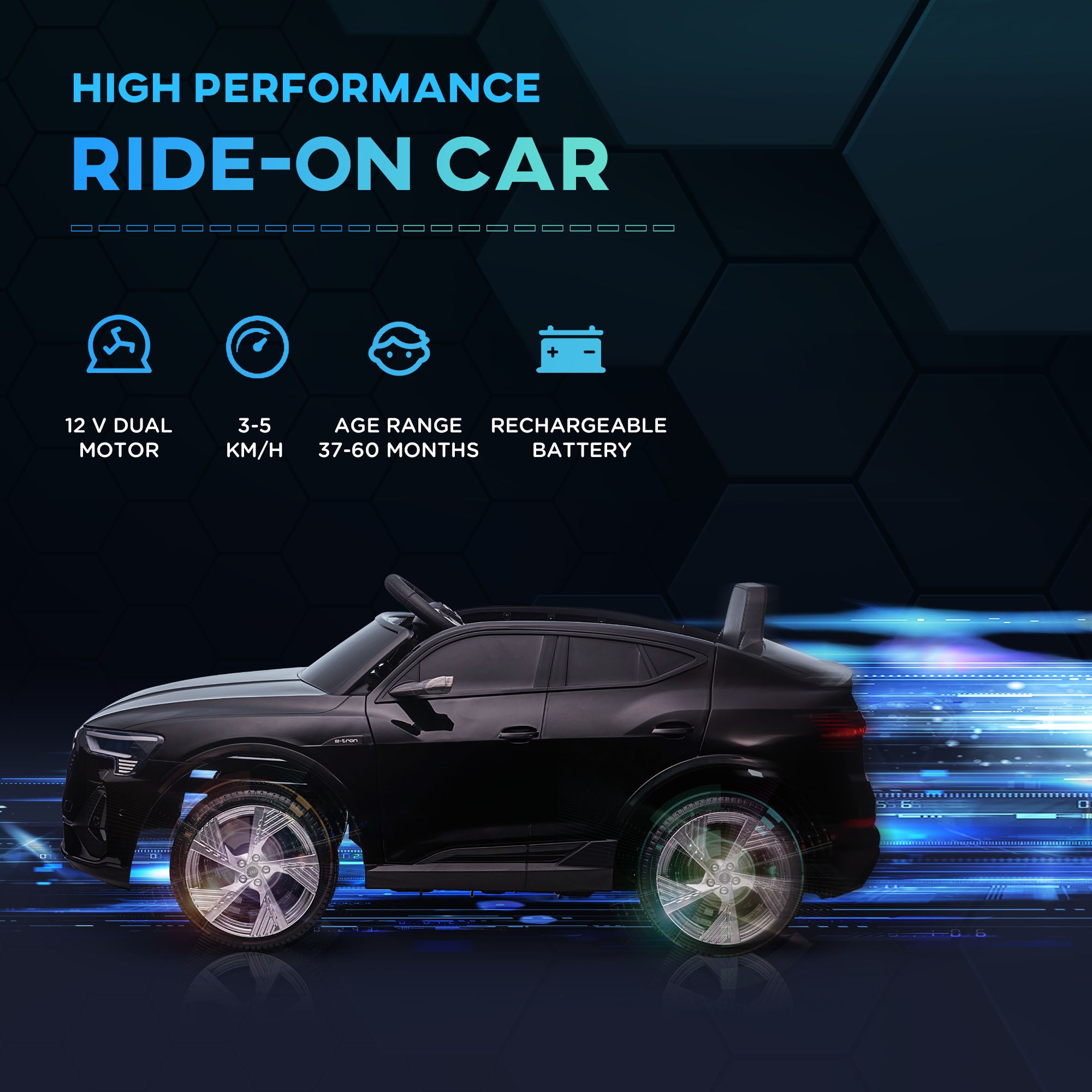 HOMCOM Audi E-tron Licensed 12V Kids Electric Ride On Car with Parental Remote Music Lights MP3 Suspension Wheels for 3-5 Years Black - North Peak Garden Furniture