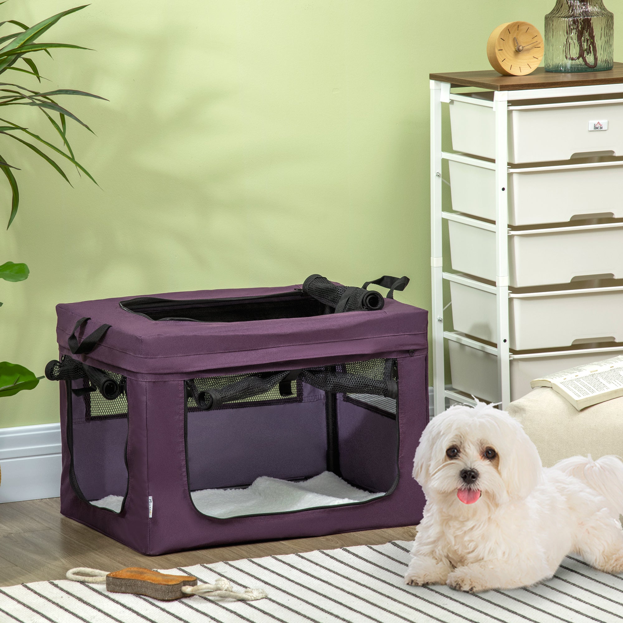 PawHut 60cm Pet Carrier, with Cushion, for Miniature Dogs - Purple - North Peak Garden Furniture