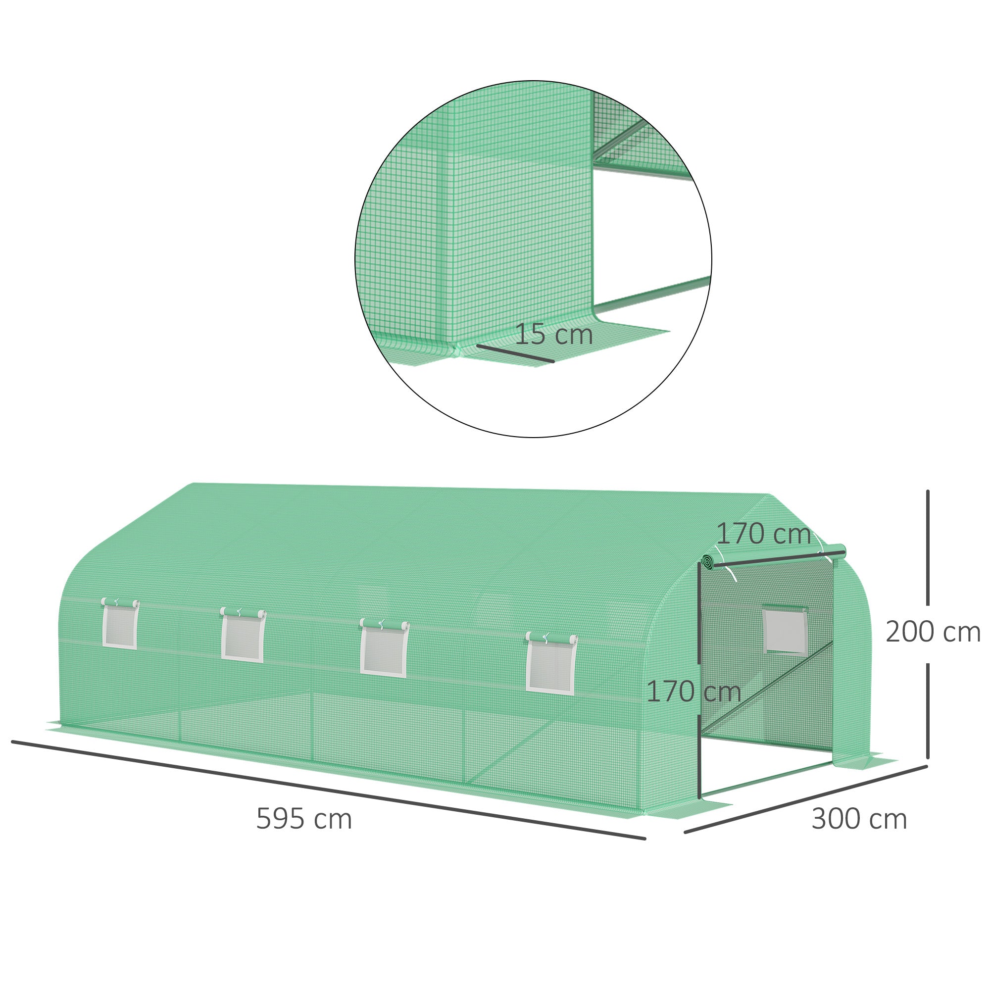 Outsunny Polytunnel Greenhouse with Windows and Door, Walk in Greenhouse for Garden, Backyard (6 x 3 M) - North Peak Garden Furniture