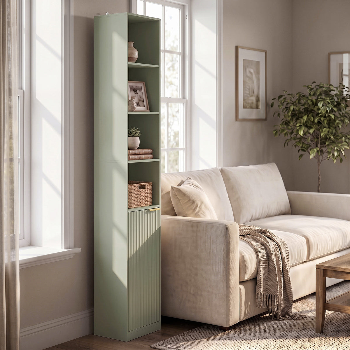 HOMCOM Bookcase Adjustable Shelf Bookshelf Anti-Tip Hardware 6-Tier Storage Cabinet Light Green