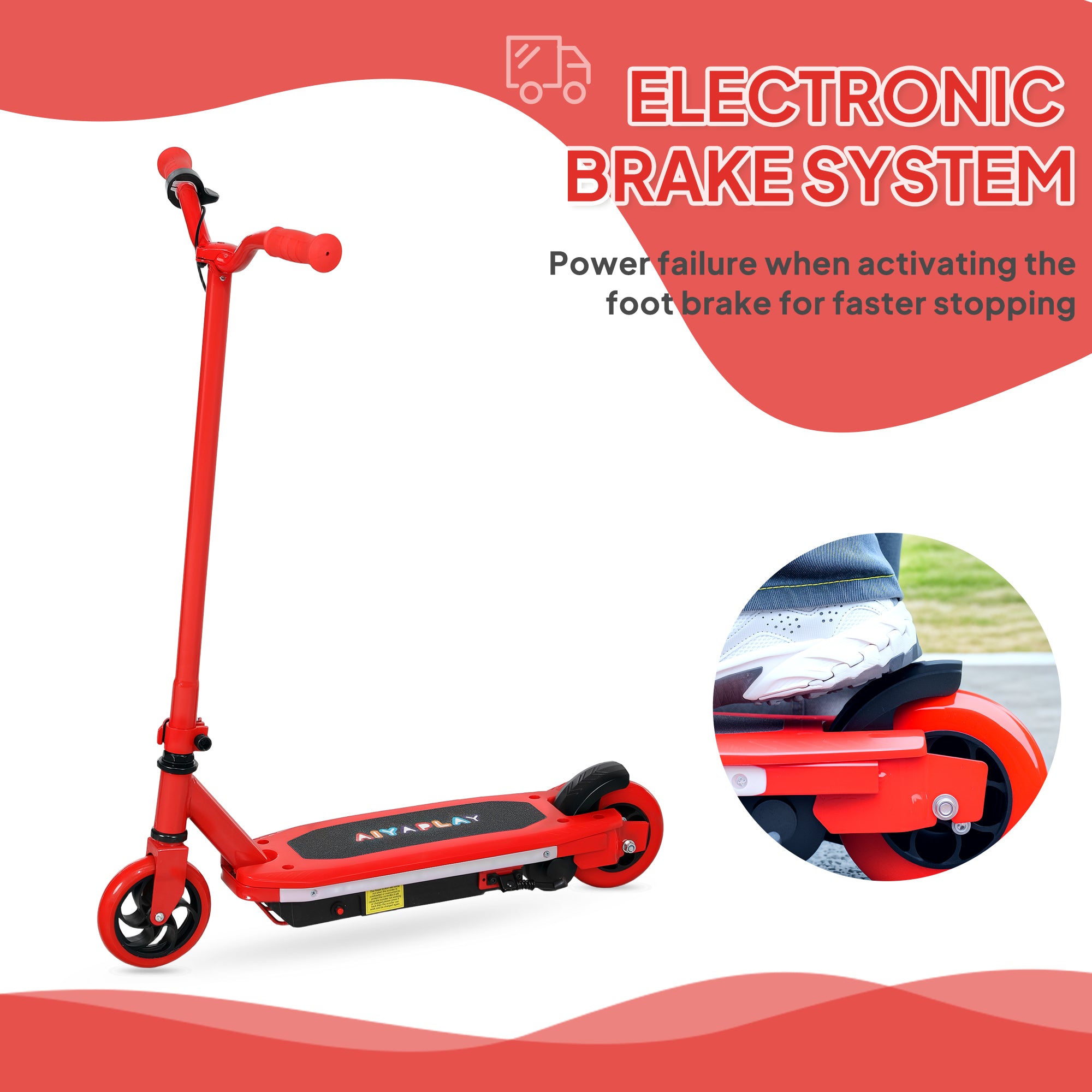 AIYAPLAY Electric Scooter for Ages 6-14, with Colourful Light and Electric Brake, Electric Scooter E Scooter, Up to 10 KM/H & 8 KM, Red - North Peak Garden Furniture