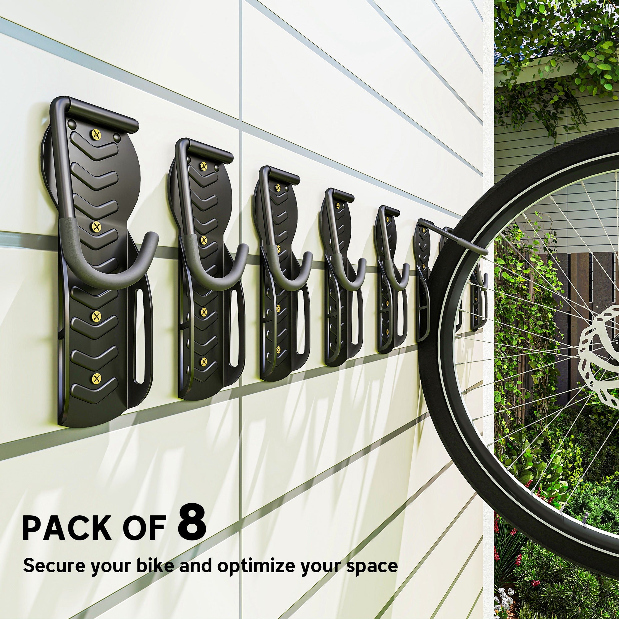 SPORTNOW 8 Pack Bike Rack, Wall Mounted Bicycle Hanger Hook, Foldable Garage Bike Wall Rack, Bicycle Storage Holder for Indoor Outdoor Use - North Peak Garden Furniture