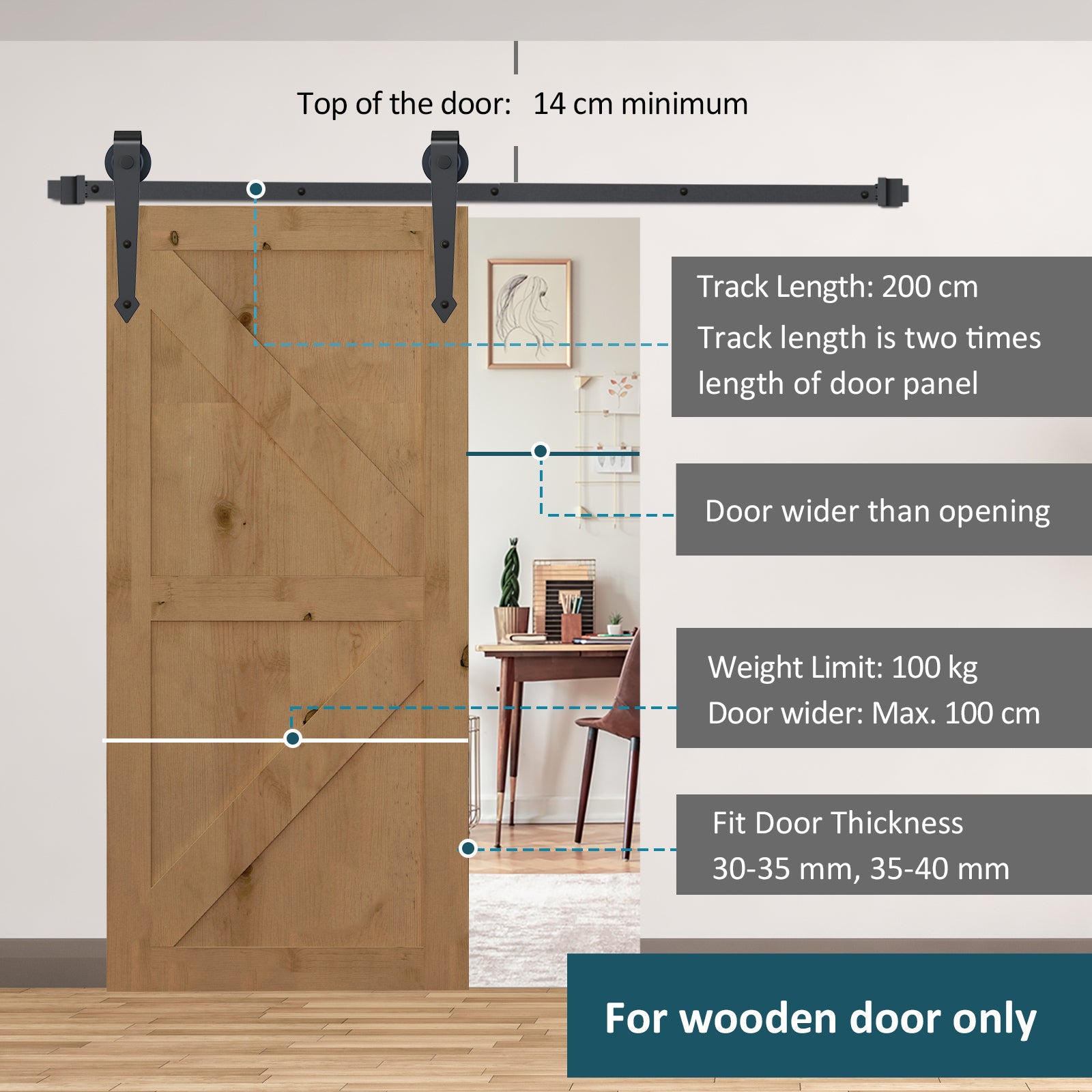HOMCOM 6.6FT Carbon Steel Sliding Door Kits Barn Hardware Closet Set Antique Style Track System For Single Wooden Door - North Peak Garden Furniture
