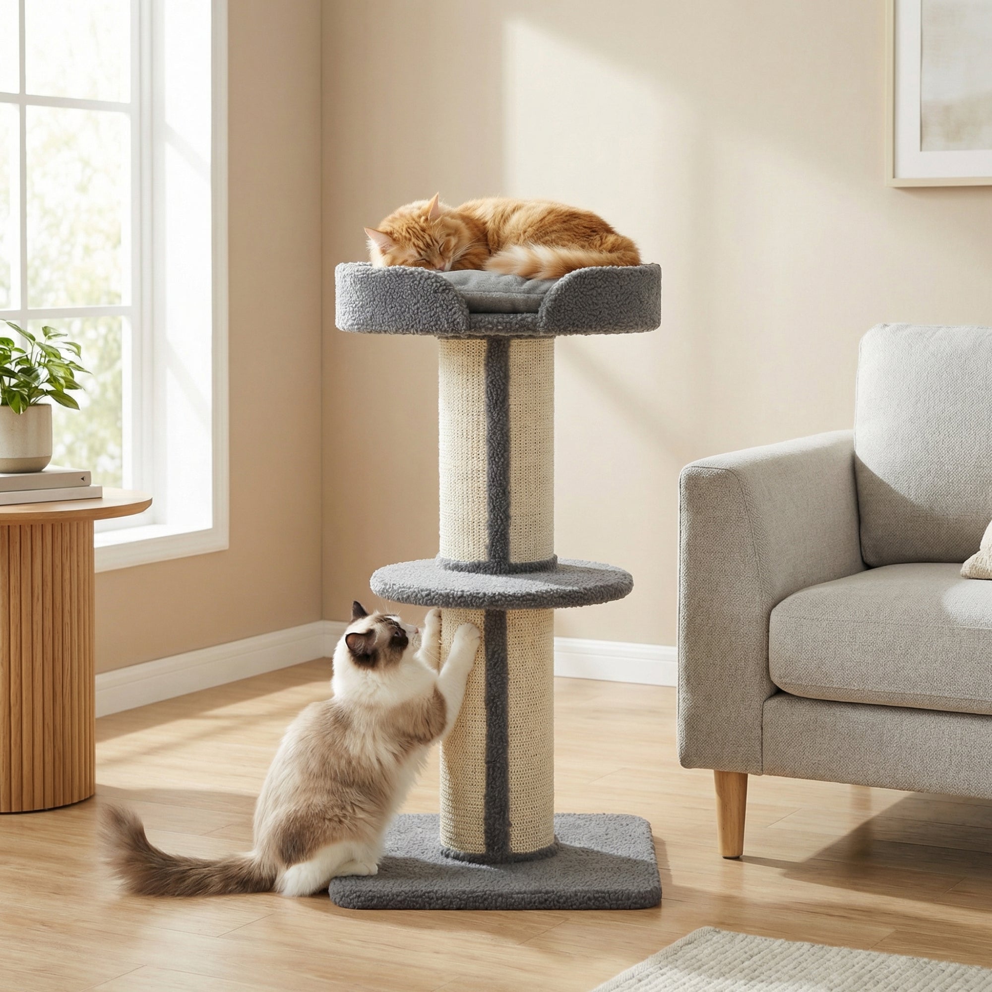 PawHut 91cm Cat Tower Scratching Posts Cat Tree for Indoor Cats Kitten Activity Centre Grey