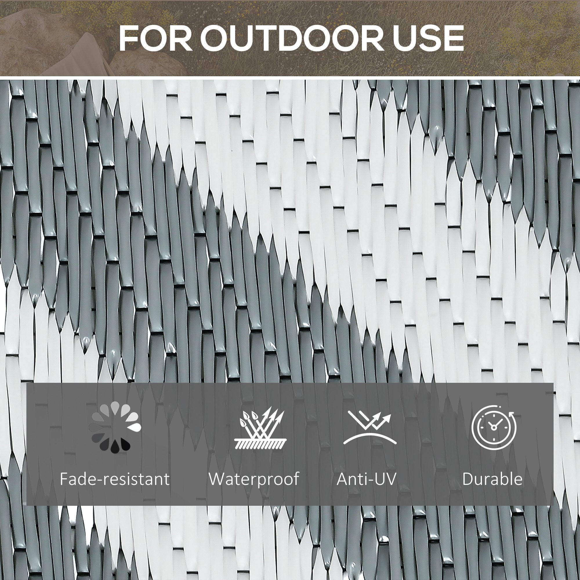 Outsunny Outdoor Rug Reversible Mat Plastic Straw Rug Portable RV Camping Mat for Garden Picnic Indoor, 152x243cm, Light Grey - North Peak Garden Furniture