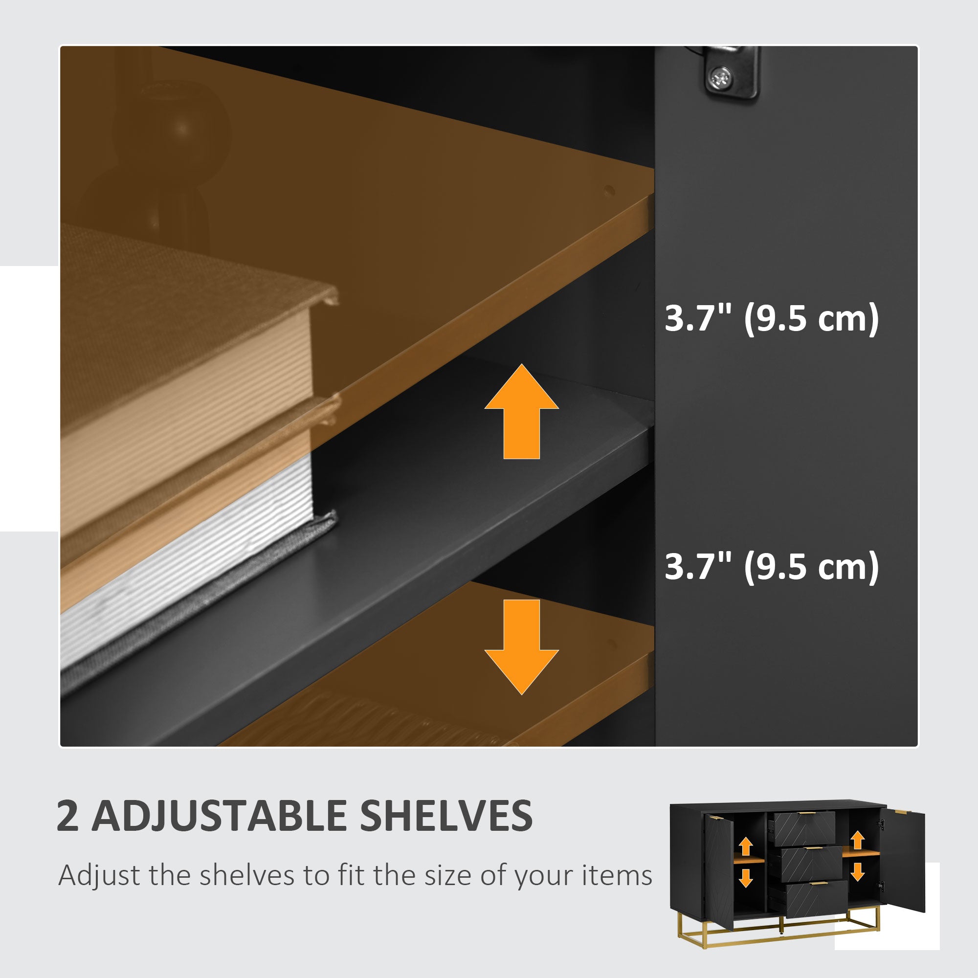 HOMCOM Sideboard with 3 Drawers and Adjustable Shelves for Living Room - Black