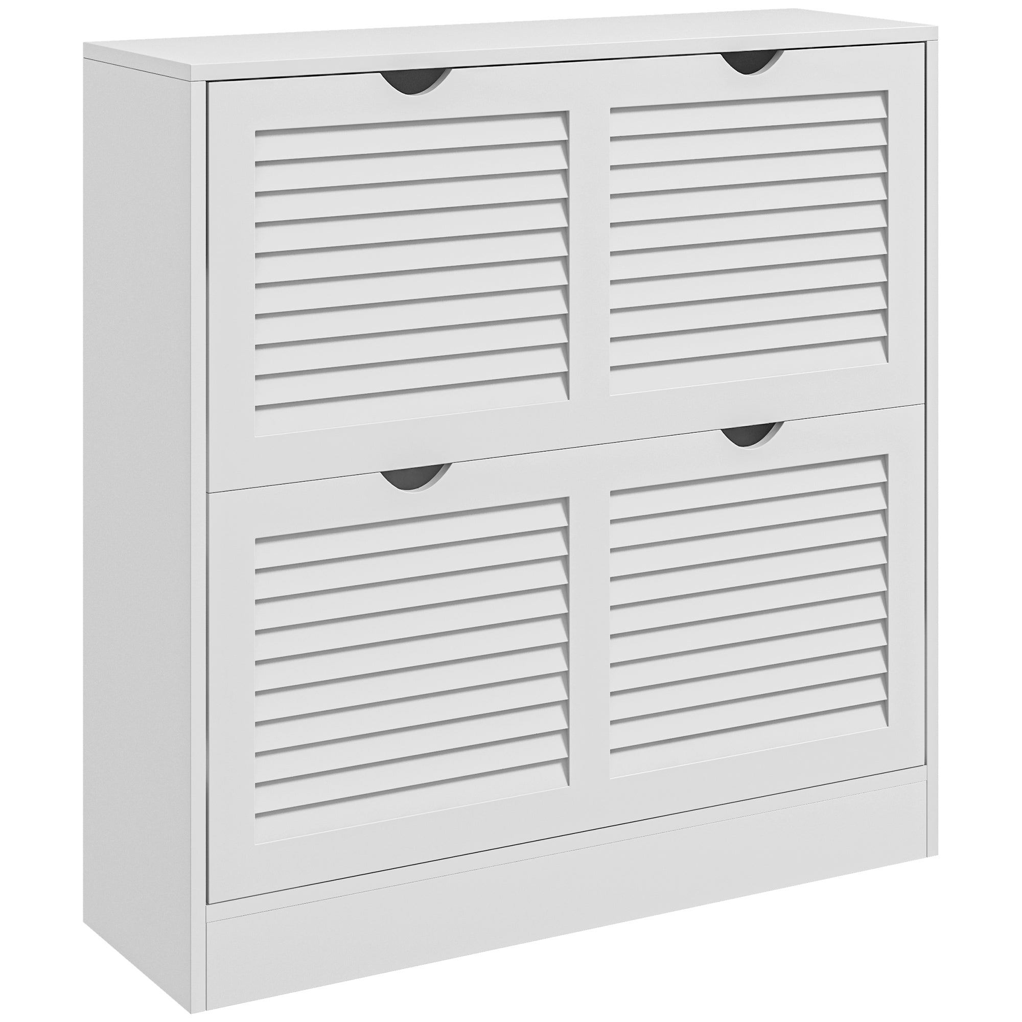 HOMCOM 2 Drawers Entryway Shoe Cabinet, Narrow Shoe Storage Cabinet with 2 Flip Drawers, Louvred Door Design and Adjustable Shelves for 16 Pairs of Shoes, White - North Peak Garden Furniture