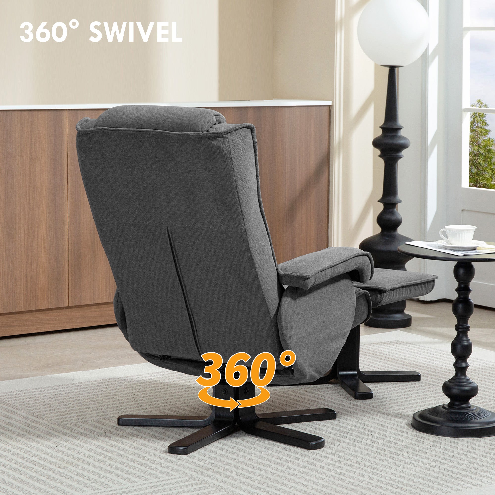 HOMCOM Rocker Swivel Recliner Chair with Footstool - Charcoal Grey Velvet - North Peak Garden Furniture