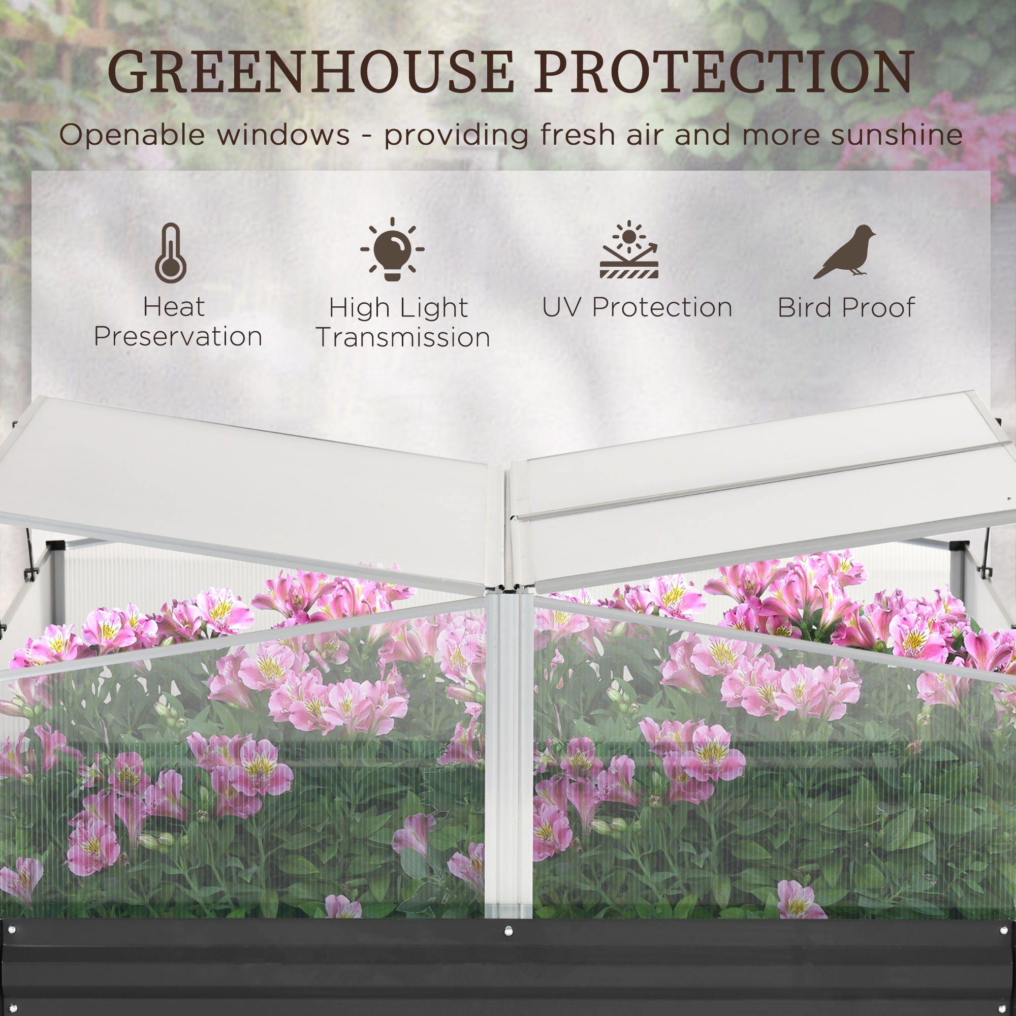 Outsunny Outsuuny Galvanised Raised Garden Bed, Outdoor Planter Box with Greenhouse and Cover for Vegetables, Flowers, Dark Grey - North Peak Garden Furniture