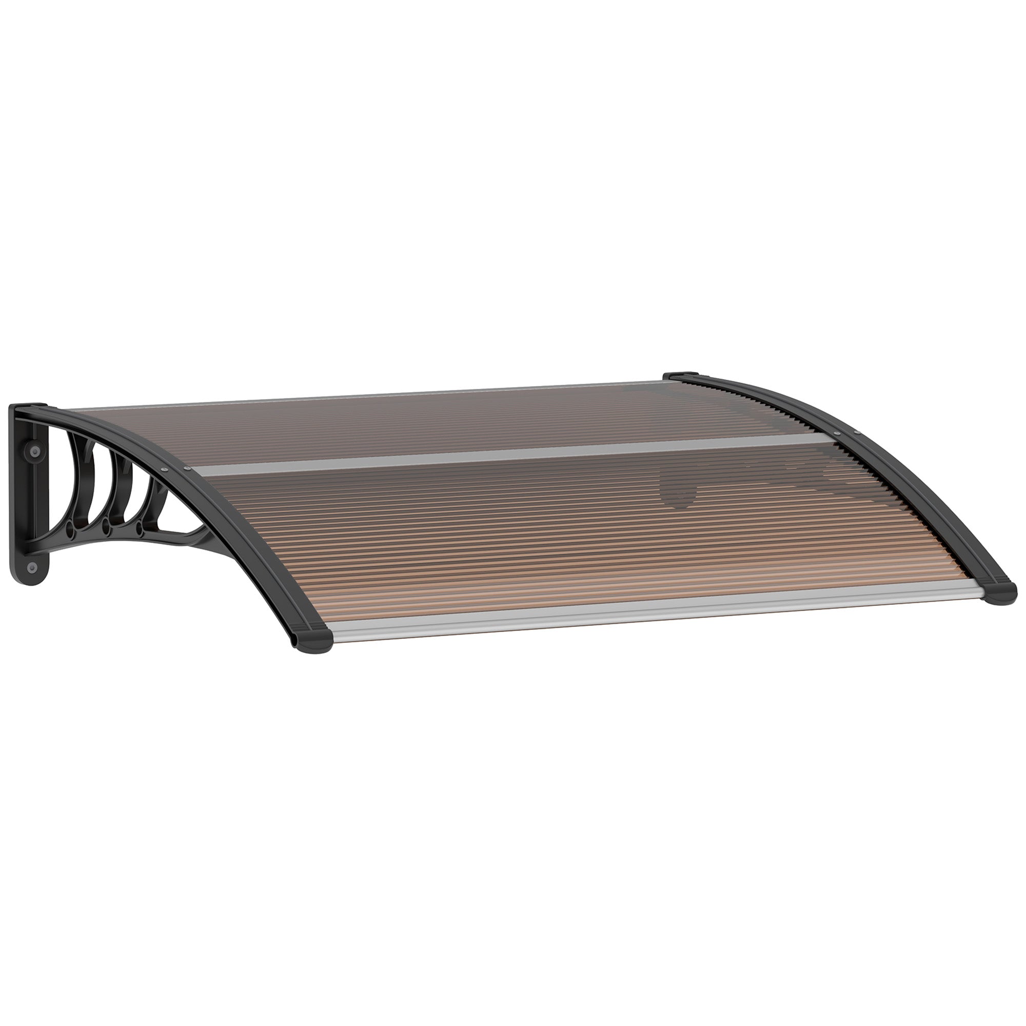 Outsunny Curved Window Door Canopy Aluminium Rigid Plastic Polycarbonate Fixed Outdoor Awning Modern Design UV Water Rain Resist 100 x 75cm Brown - North Peak Garden Furniture