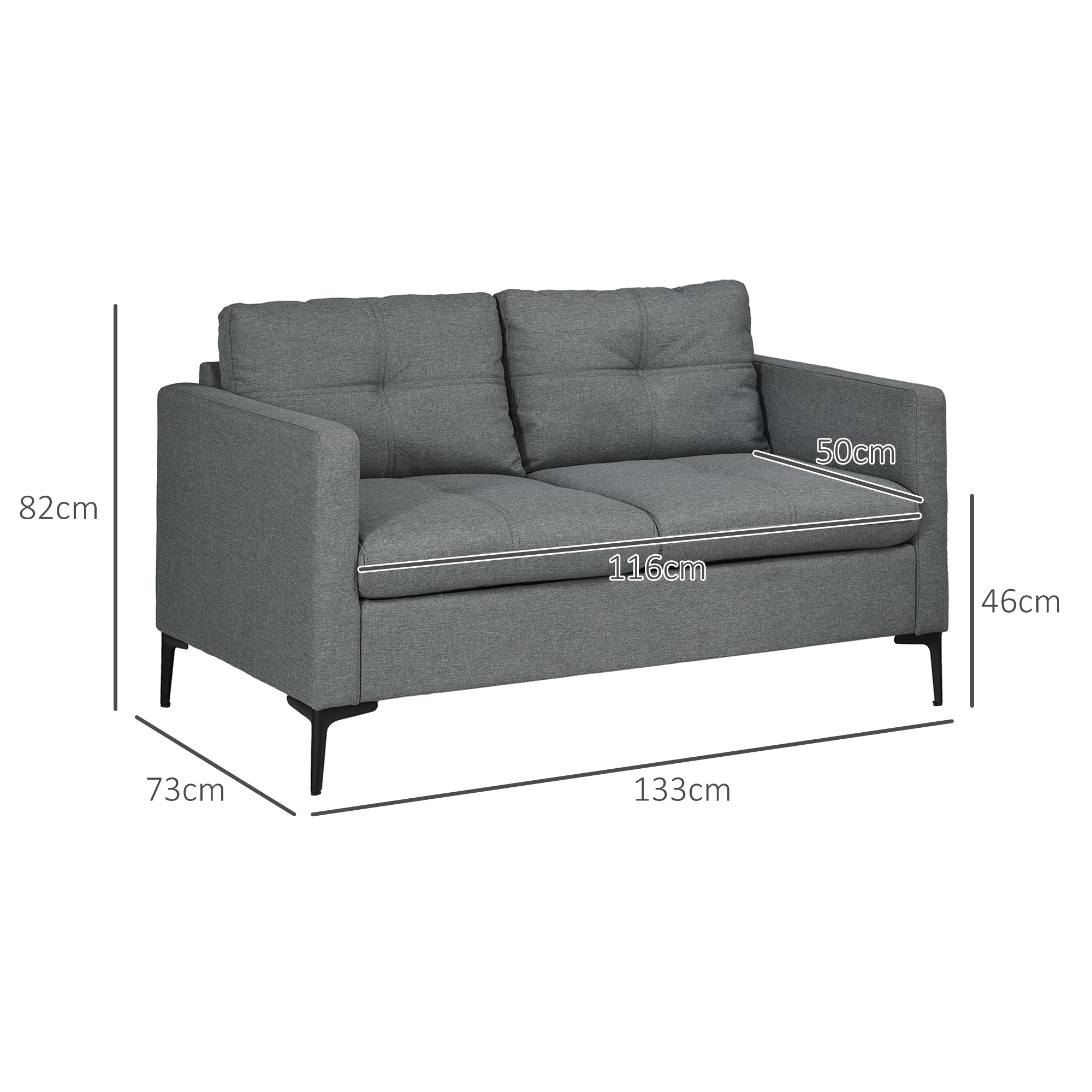 HOMCOM Two-Seater Sofa, with Steel Legs - Grey - North Peak Garden Furniture
