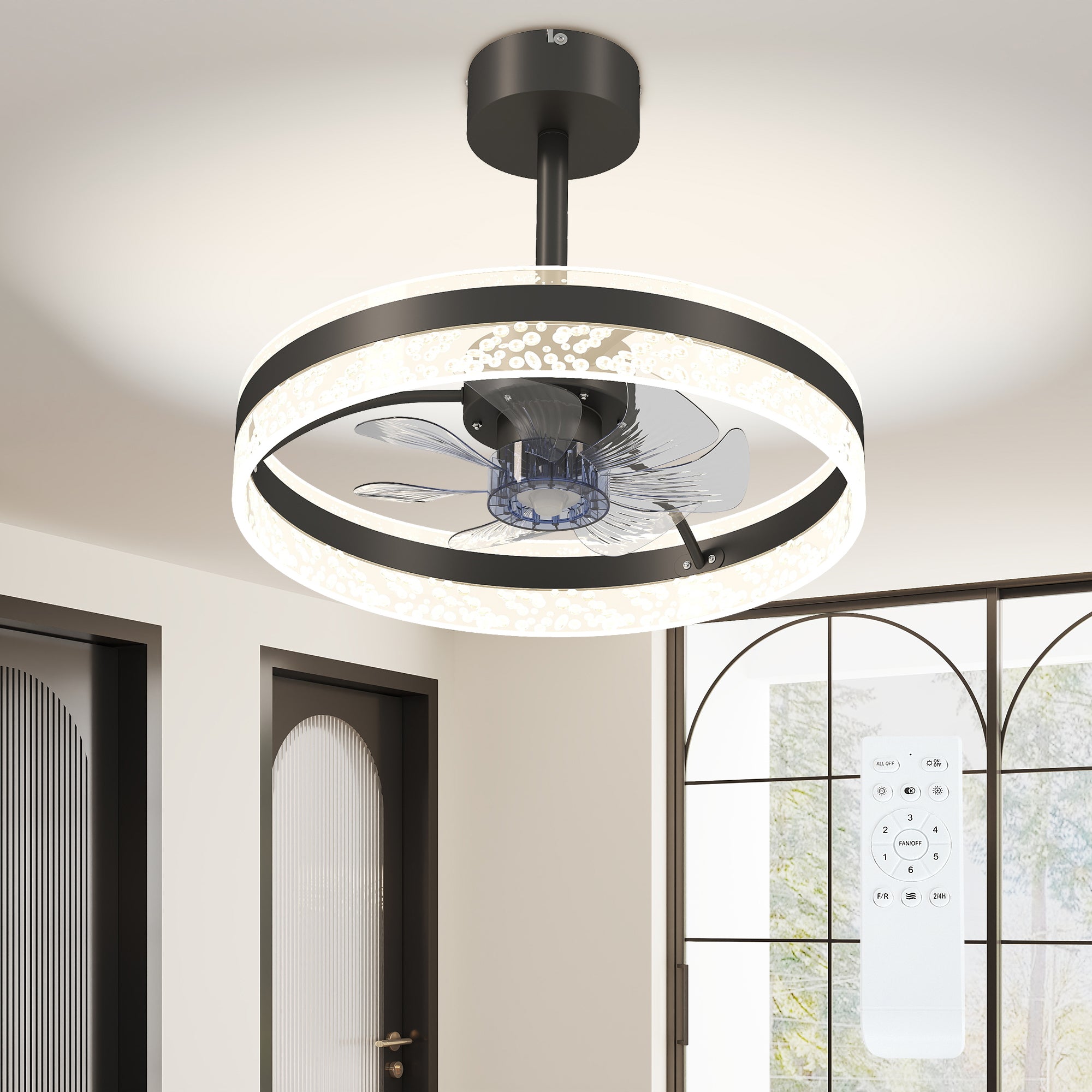 HOMCOM Ceiling Fan with LED Light and Remote - Black - North Peak Garden Furniture