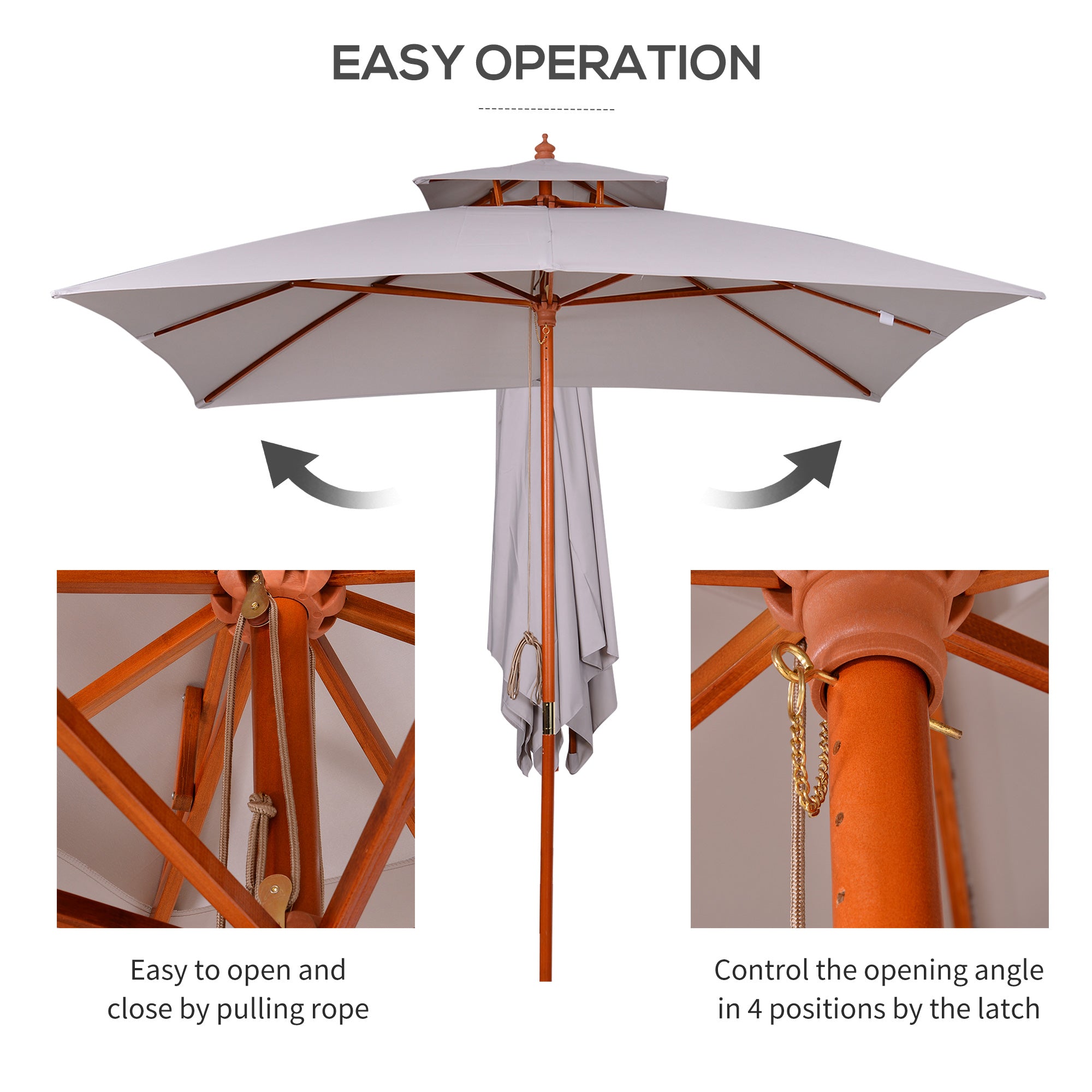 Outsunny 3 x 3 (m) Garden Umbrella, Large Parasol, Outdoor Sunshade Canopy with Double Tier, Grey - North Peak Garden Furniture