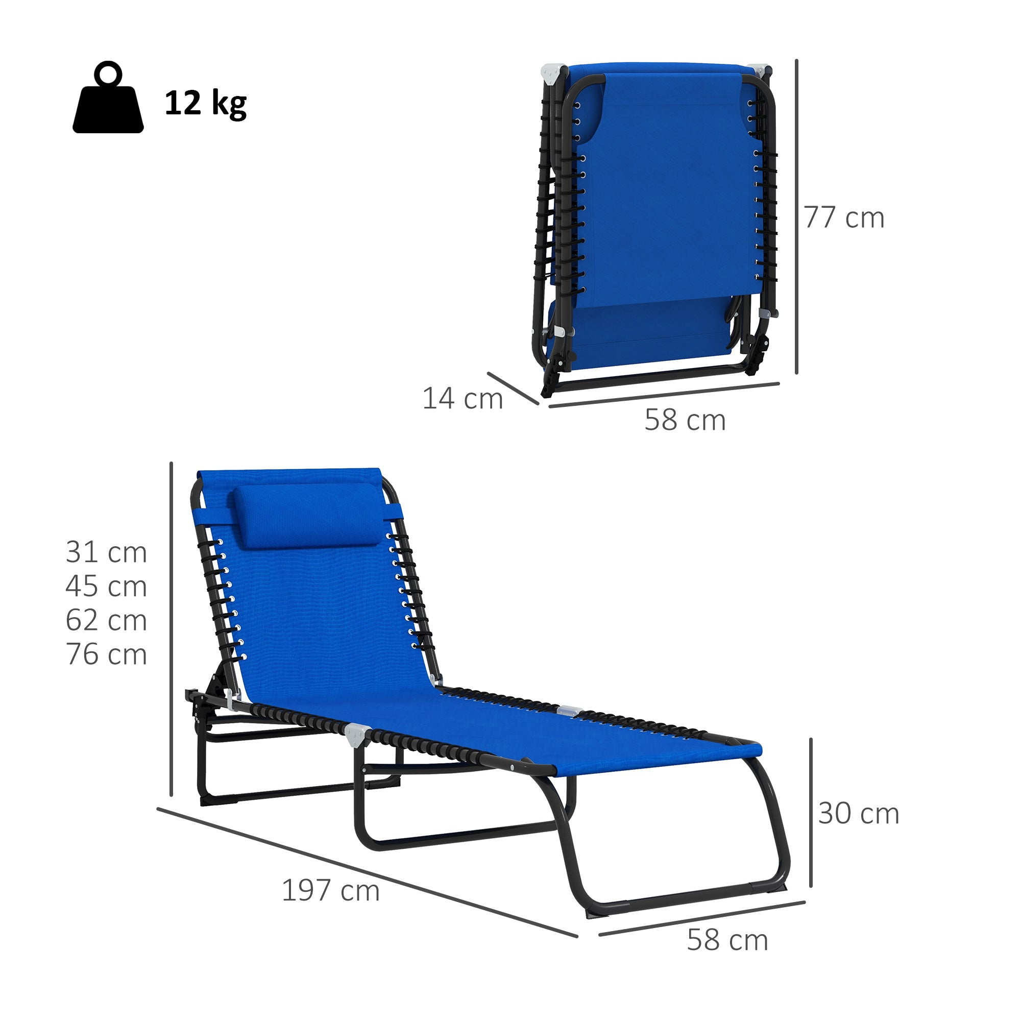 Outsunny Set of Two Folding Sun Loungers, with Four-Position Backs - Blue - North Peak Garden Furniture