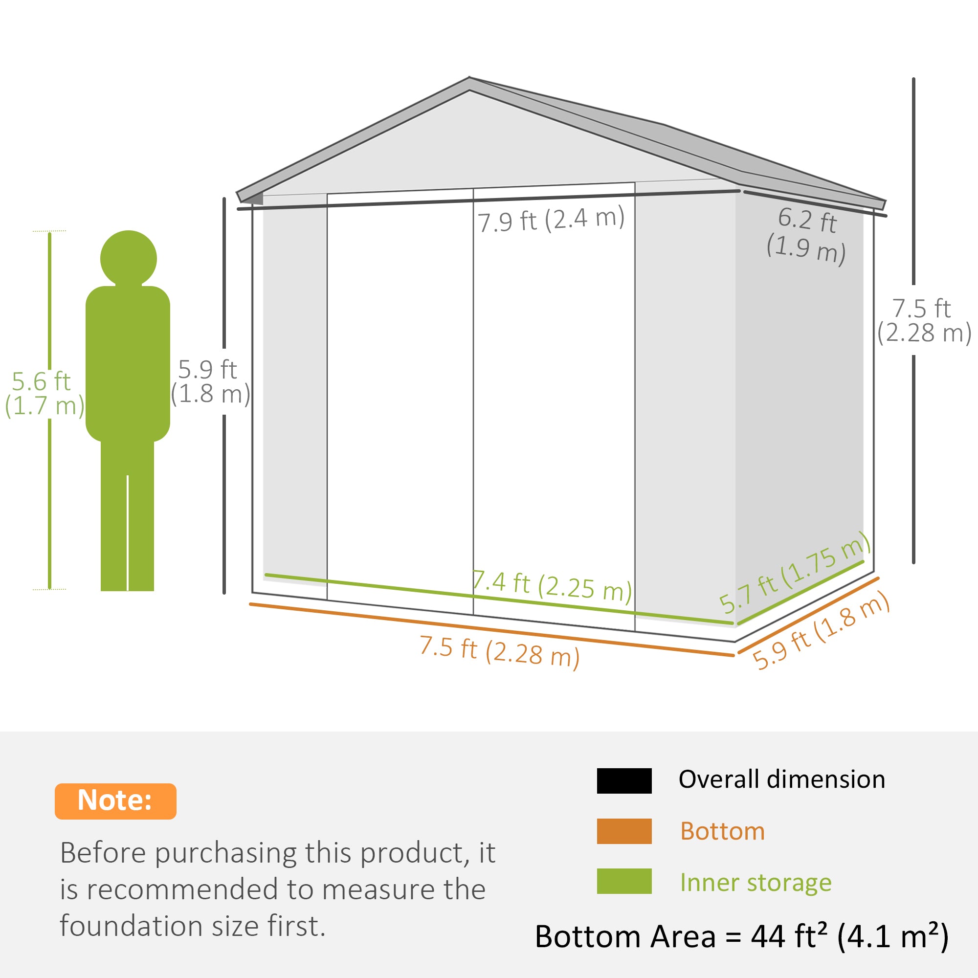 Outsunny 7.9ft x 6.2ft Aluminium Frame and Plastic Wall Shed, with Foundation - Cream White