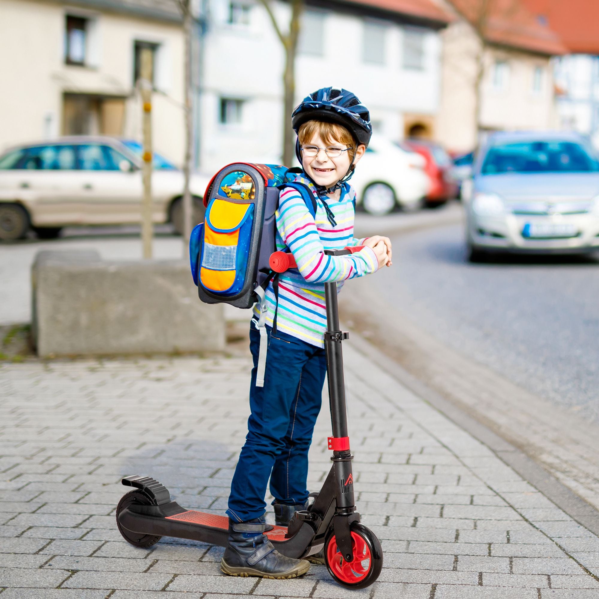 HOMCOM Folding Electric Scooter with Brake, for Ages 6+ Years, 8km/h Maximum Speed, Red - North Peak Garden Furniture