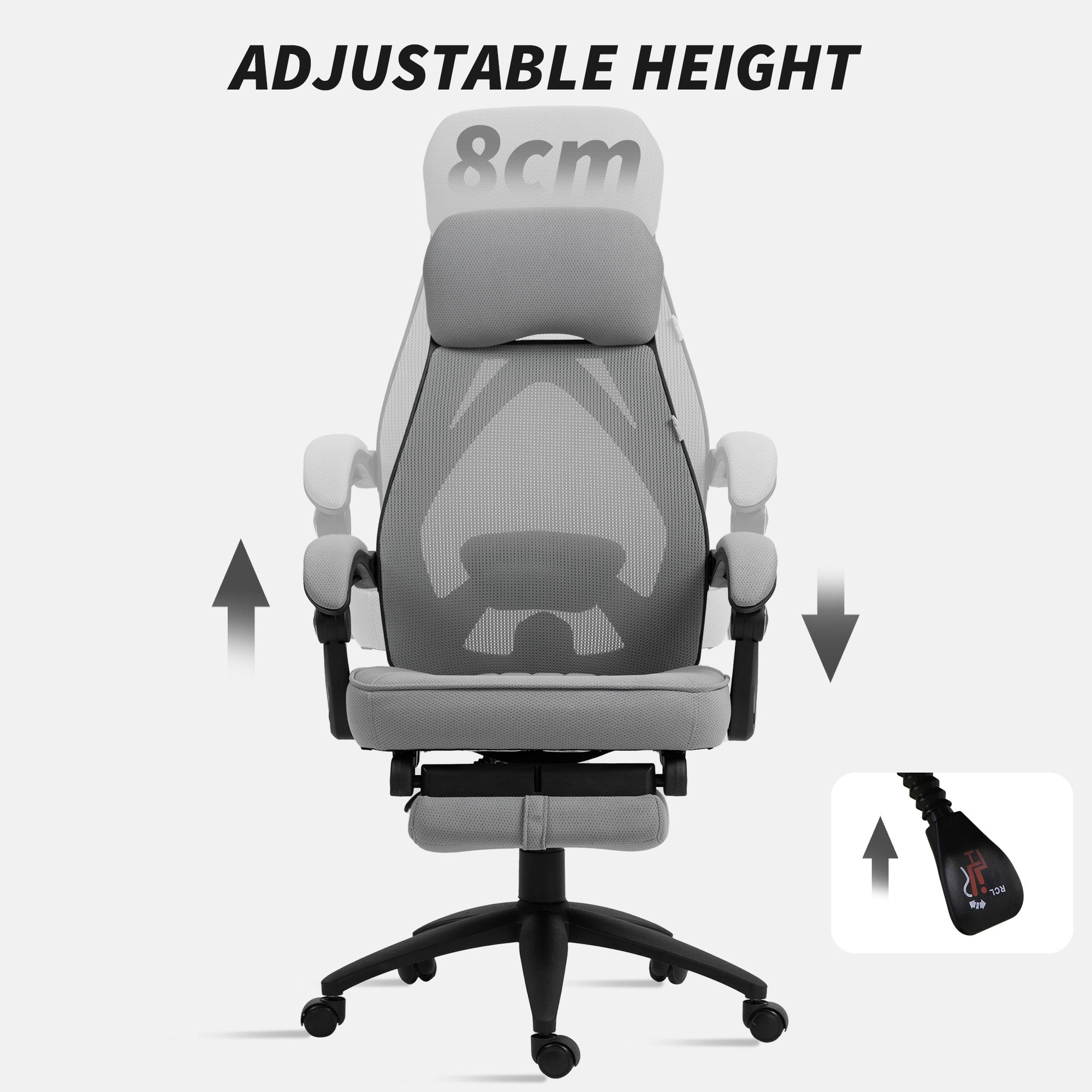 Vinsetto Office Chair with Footrest, High Back Swivel Desk Chair with Adjustable Height and Headrest for Home Office, Dark Grey - North Peak Garden Furniture