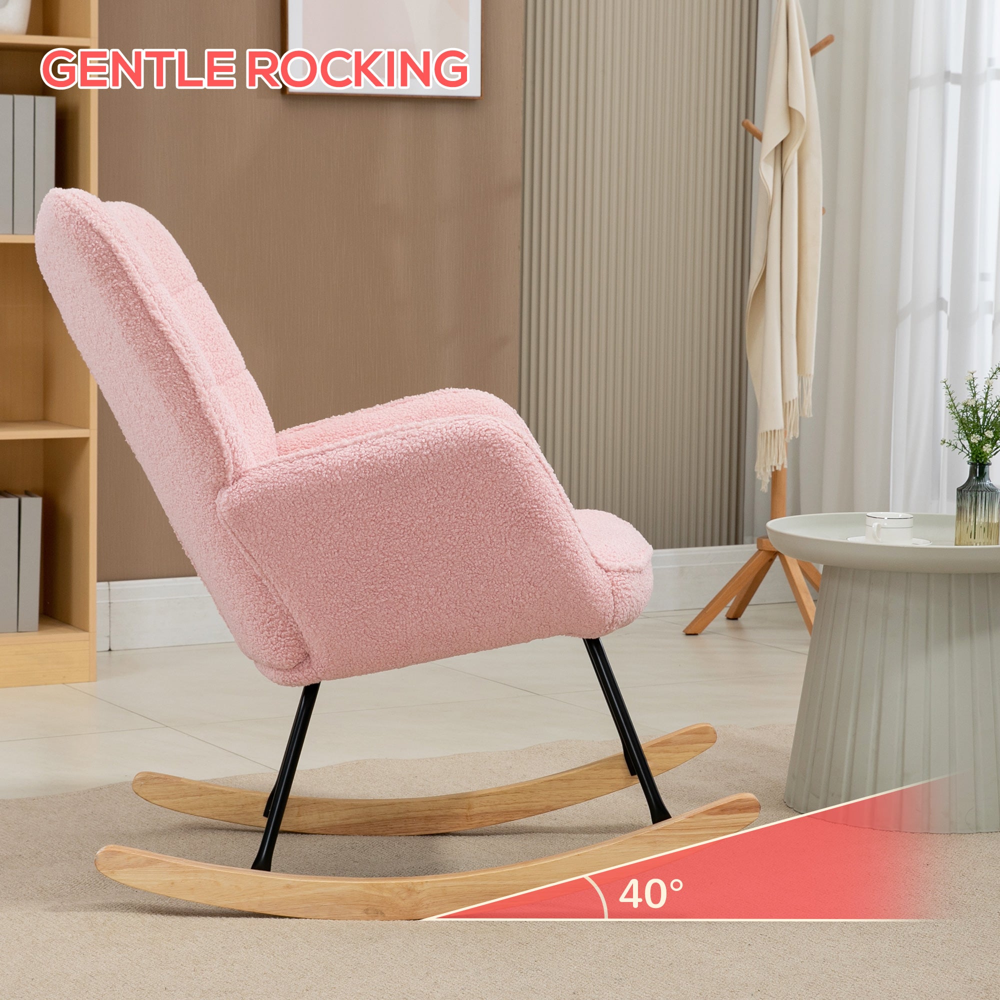 HOMCOM Soft Fleecey Rocking Wingback Chair - Pink - North Peak Garden Furniture