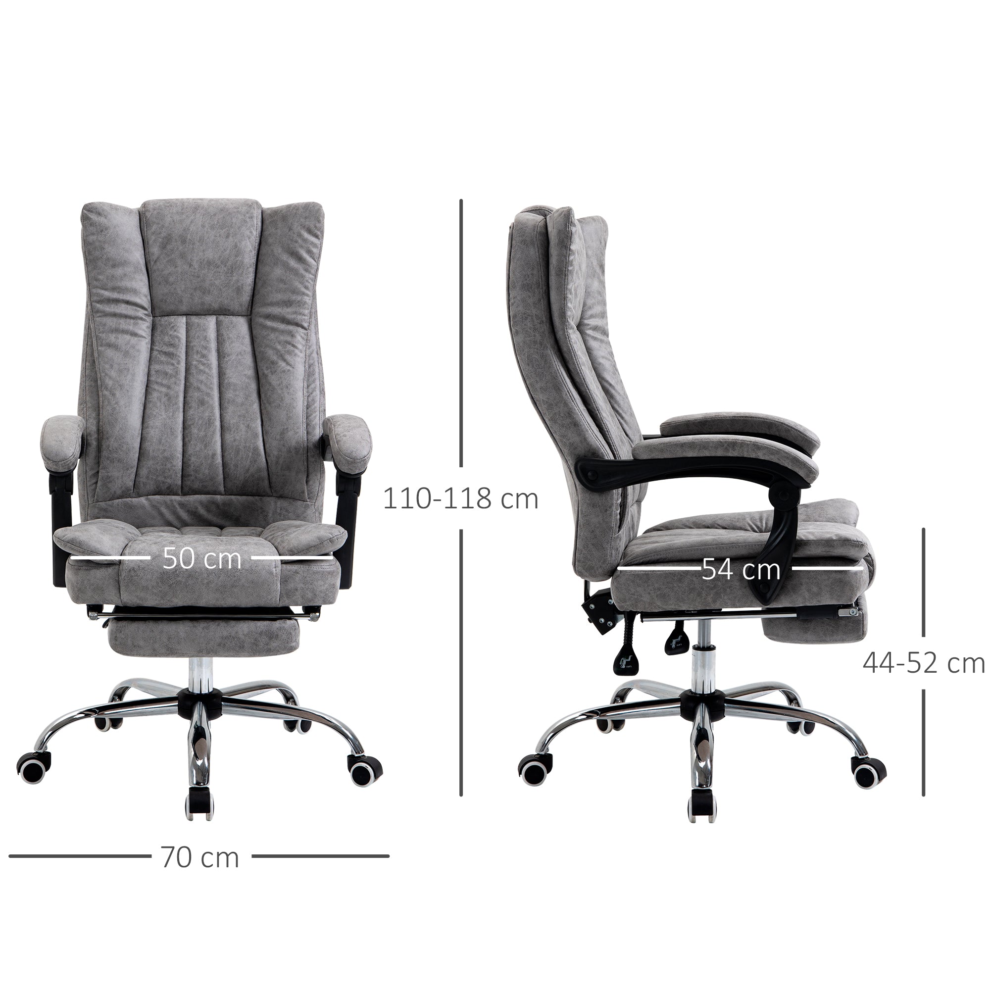 Vinsetto Home Office Chair Microfibre Desk Chair with Reclining Function Armrests Swivel Wheels Footrest Grey - North Peak Garden Furniture