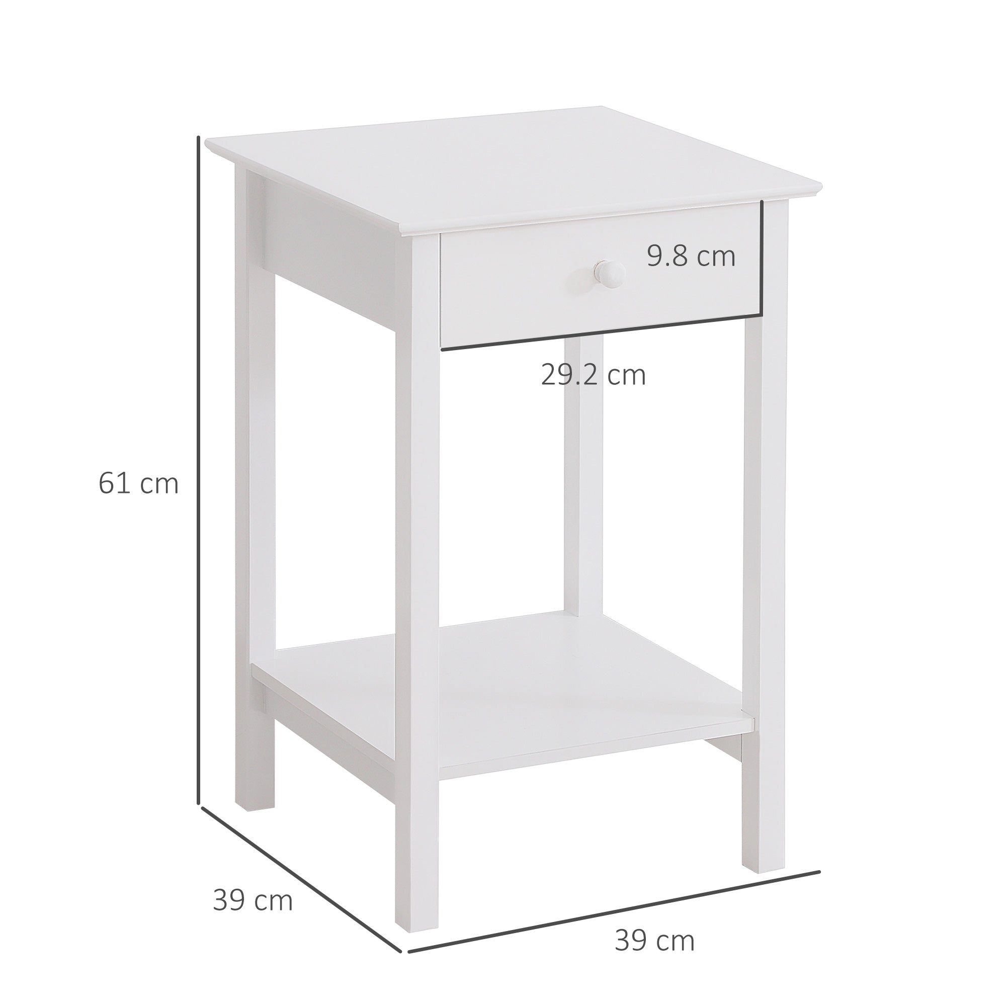 HOMCOM White Bedside Table, Wooden Side Table, Nightstand, Bedside Cabinet with Drawer and Storage Shelf for Bedroom and Living Room, Set of 2 - North Peak Garden Furniture