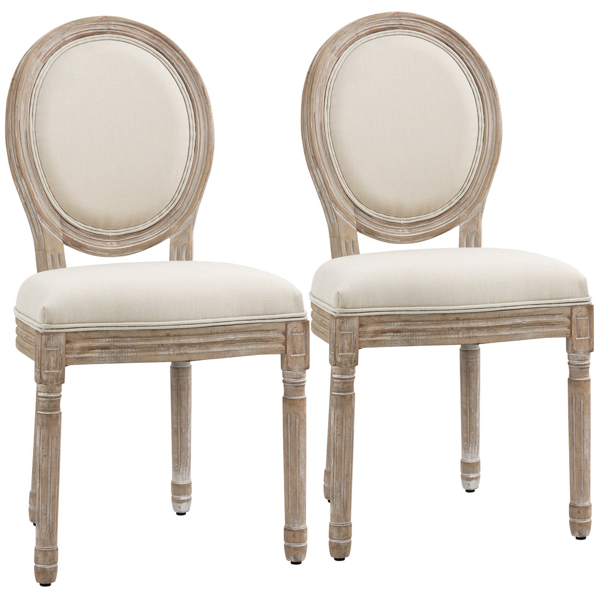 HOMCOM Set of Two French-Inspired Wooden Dining Chairs - Cream - North Peak Garden Furniture