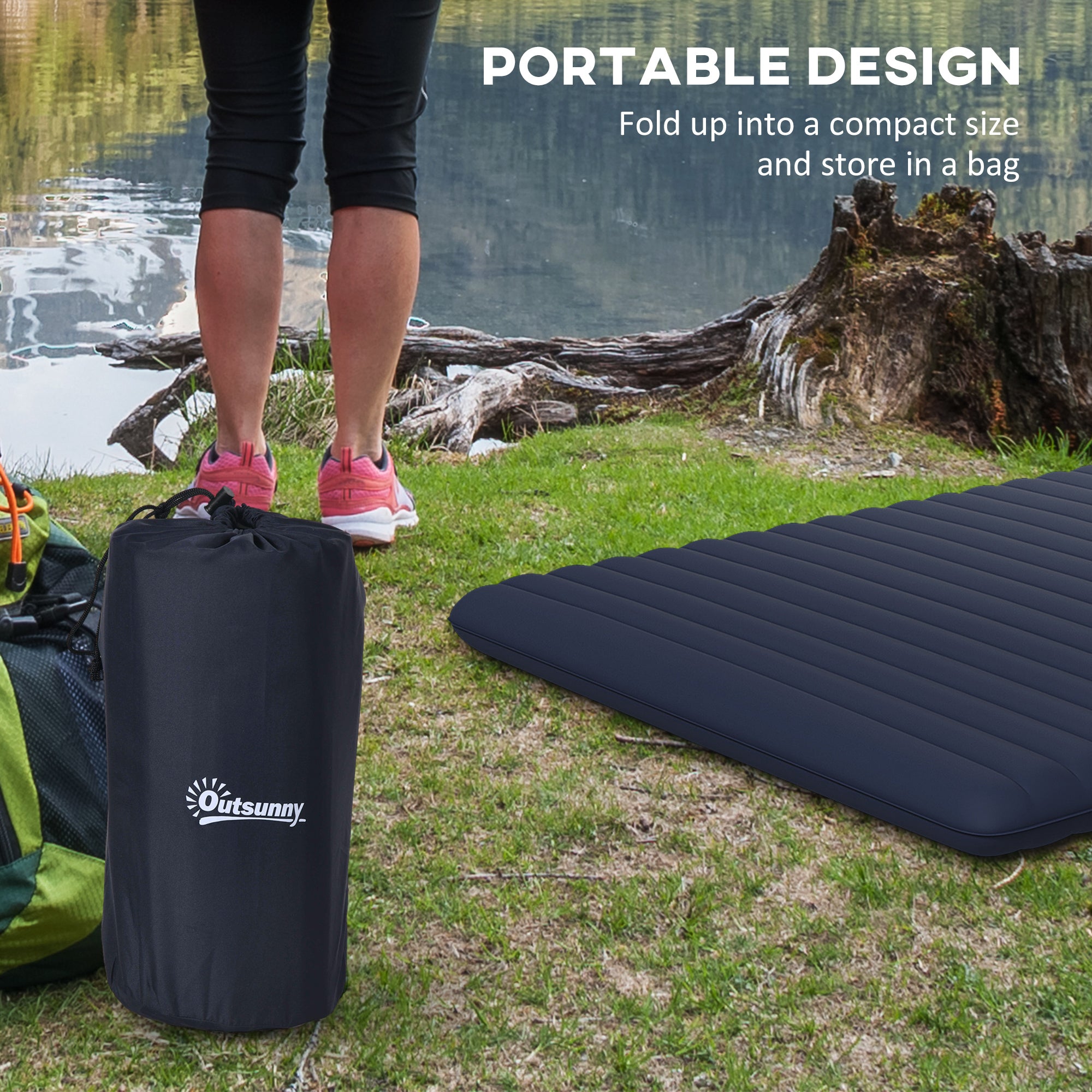 Outsunny Double Inflatable Mattress, with Built-In Pump - Blue - North Peak Garden Furniture