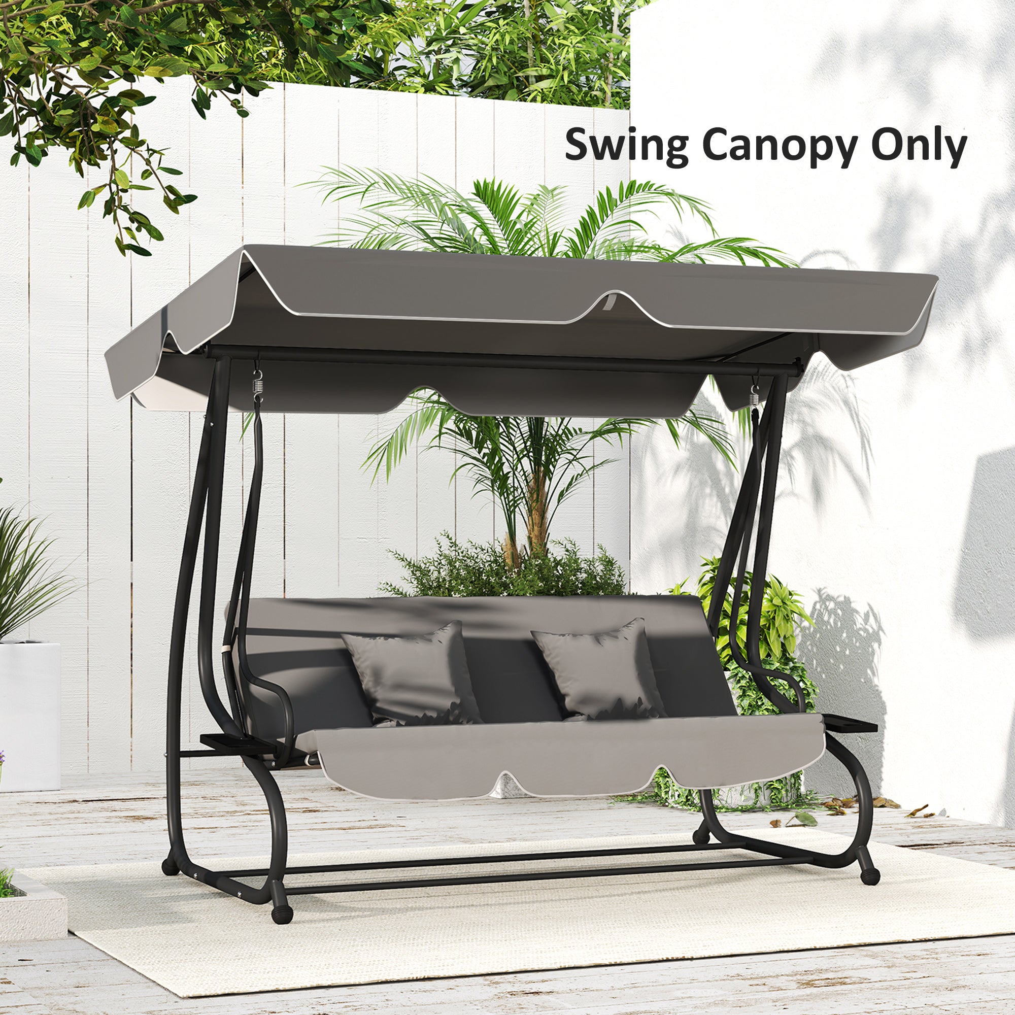 Outsunny Garden Swing Canopy Replacement 3 Seater, Waterproof Garden Swing Seat Canopy Cover, Windproof Anti-UV Sun Shade (Canopy Only) for Patio, Balcony, Dark Grey