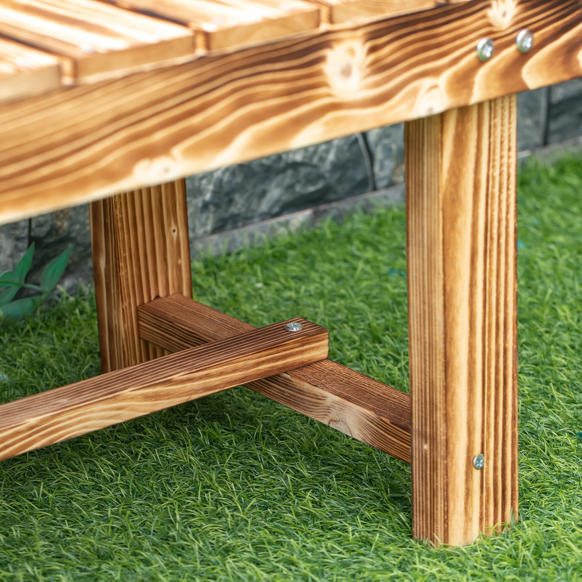 Outsunny 3 Pieces 2-seater Outdoor Indoor Wooden Garden Bench Fir Patio Loveseat, 110L x 38W x 35Hcm, Carbonised - North Peak Garden Furniture