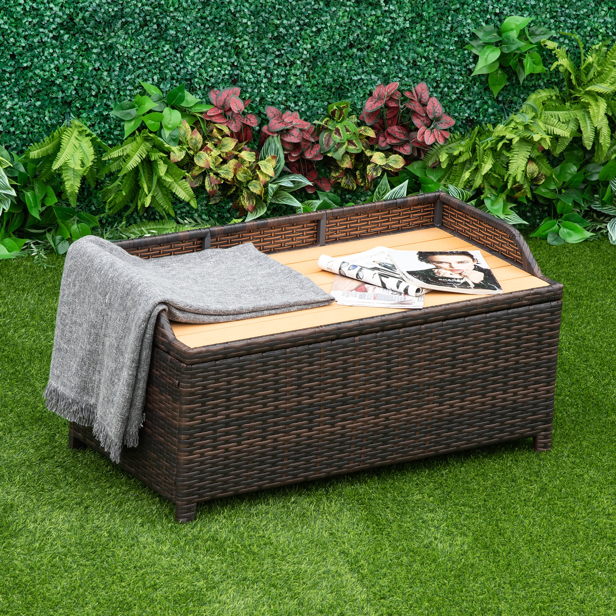 Outsunny 130L Rattan Garden Storage Box, with Seat - Mixed Brown