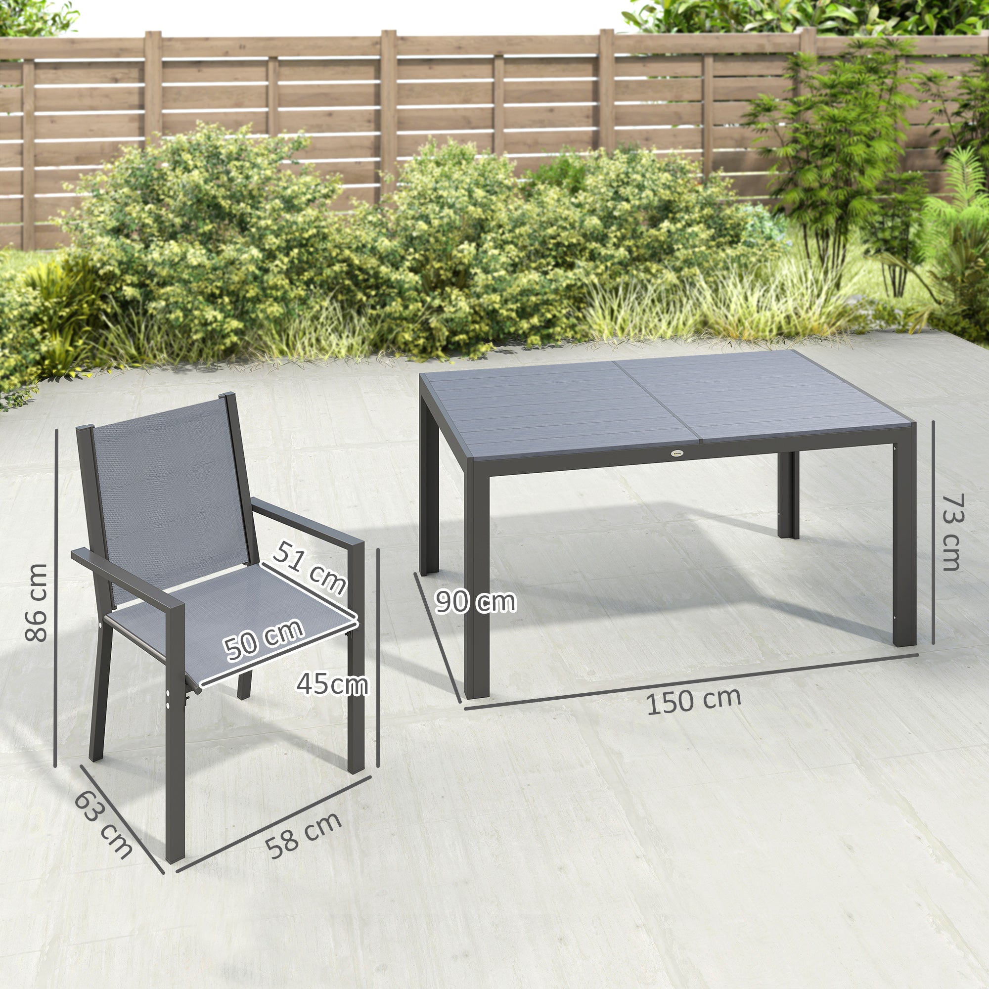 Outsunny Seven-Piece Garden Dining Set, with Plastic Wood-Top Table - Grey