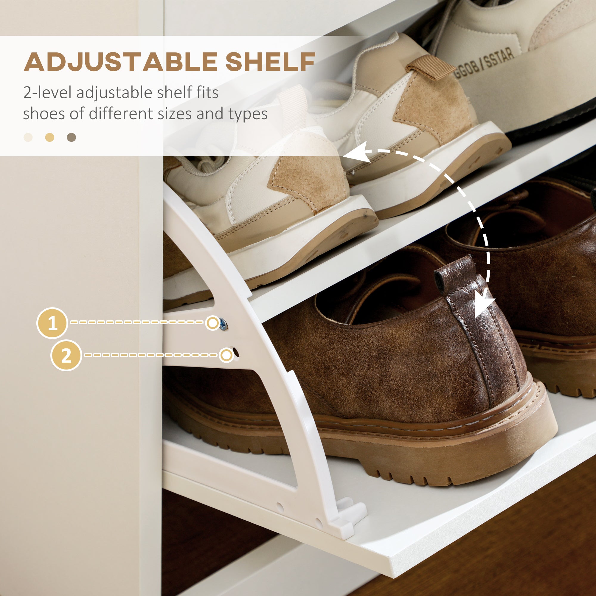 HOMCOM Narrow Shoe Storage with 2 Flip Drawers and Adjustable Shelves Shoe Cabinet Organizer for 12 Pairs of Shoes, White - North Peak Garden Furniture