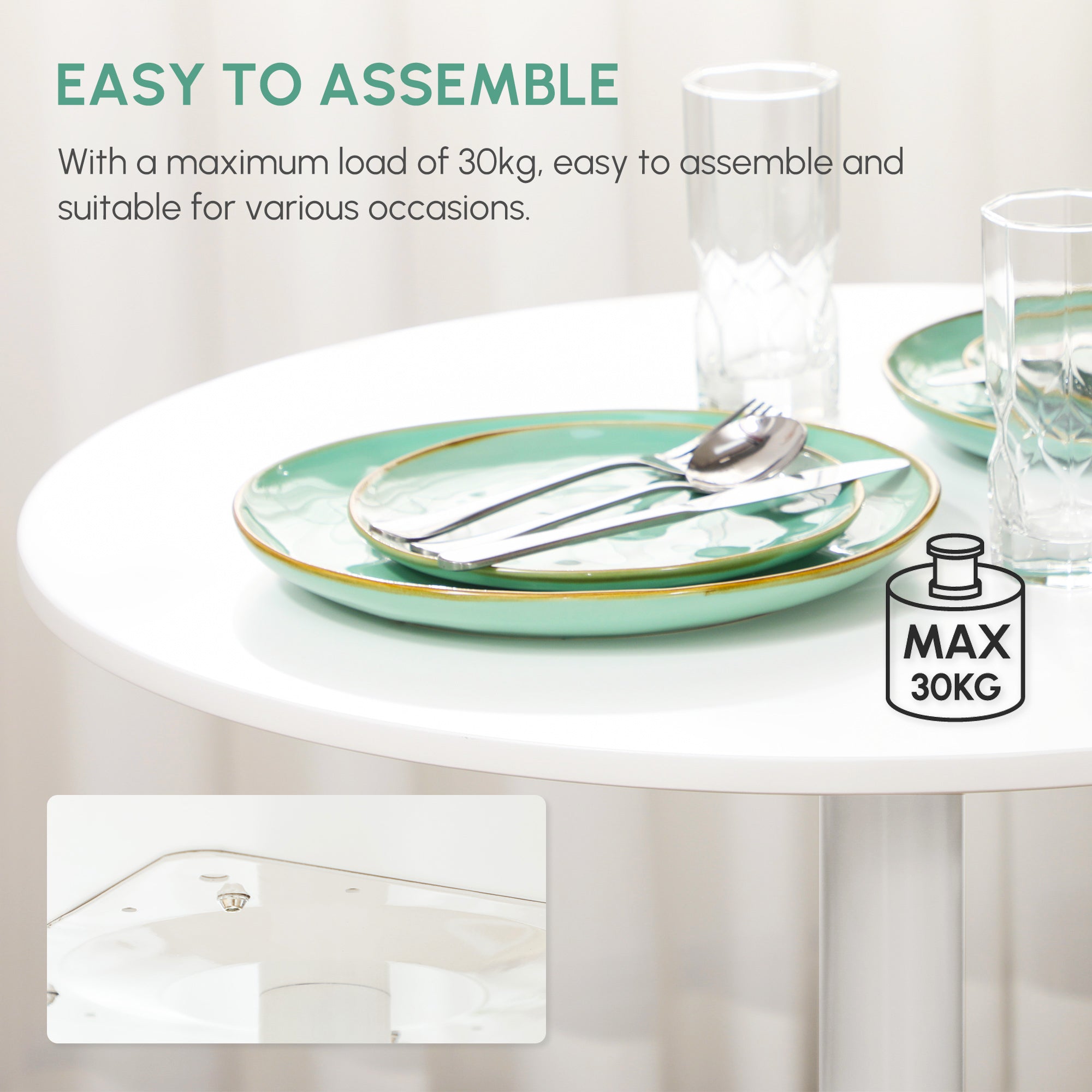 HOMCOM 75H x Φ70cm Two-Person Minimalistic Dining Table - White - North Peak Garden Furniture