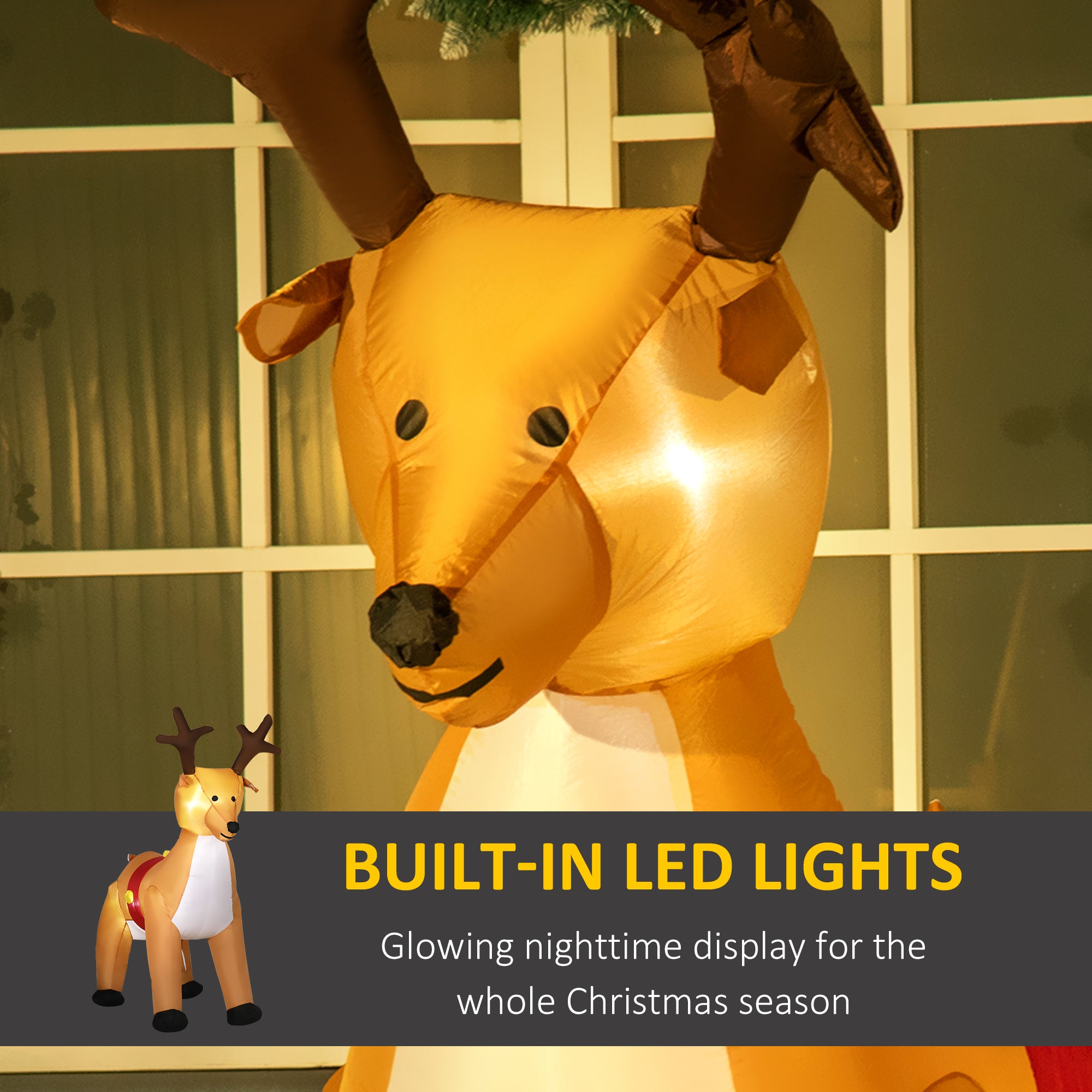 HOMCOM 6ft Christmas Inflatable Reindeer Decoration Xmas Indoor Outdoor Fun w/ Lights Accessories Holiday Blow Up Decor Animal - North Peak Garden Furniture