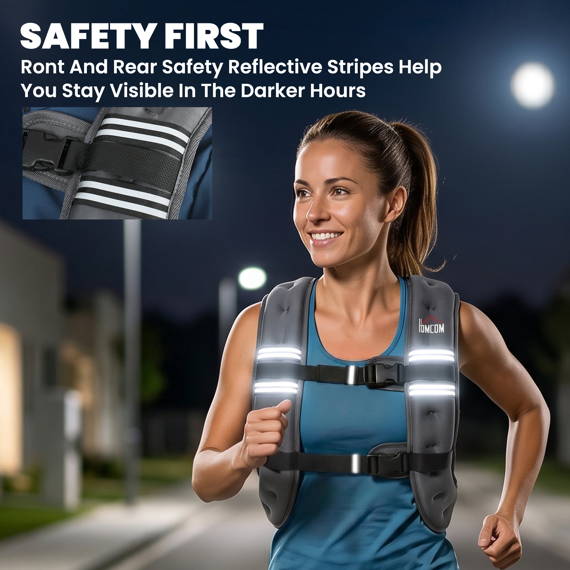 HOMCOM 10KG Weighted Vest, Running Weight Vest with Adjustable Strap, Convenient Pocket and Reflective Strips for Men and Women