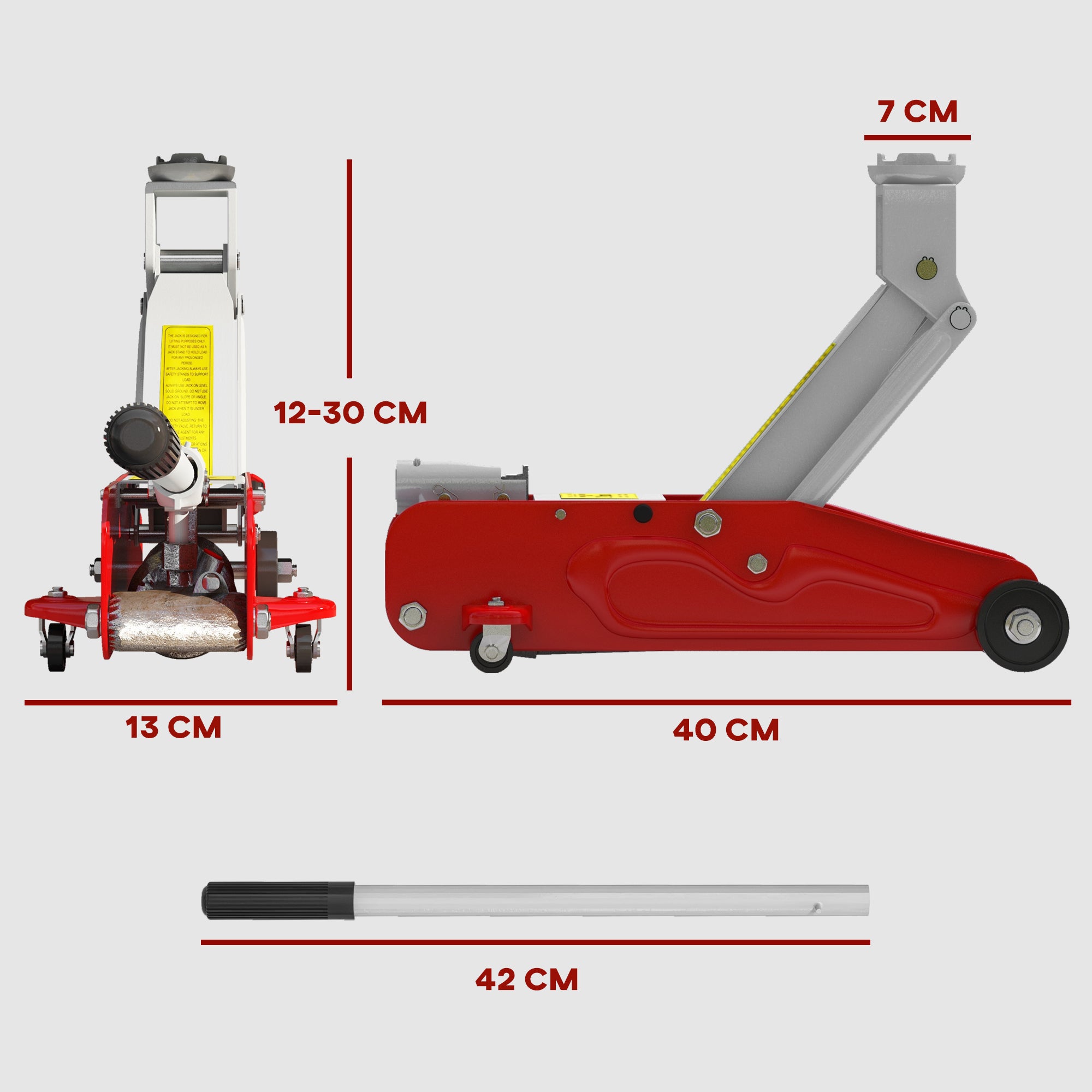 HOMCOM Low Profile Jack, 2 Ton Hydraulic Car Jack for Car Trailer Garage Tyre Repair, Red - North Peak Garden Furniture