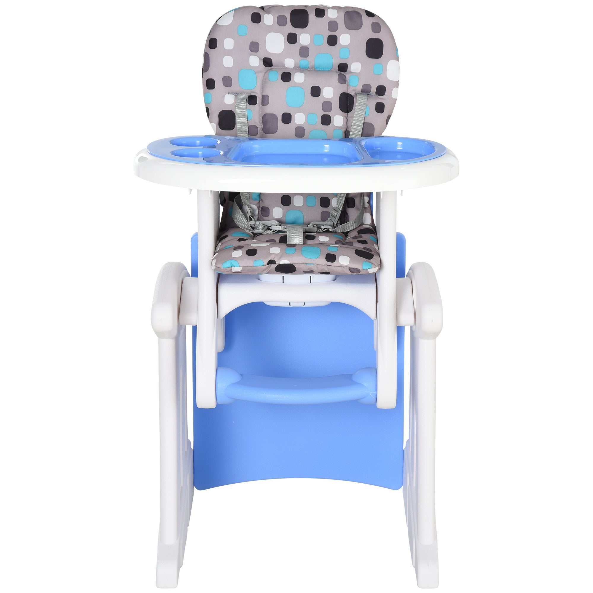 HOMCOM 2 in 1 Convertible Baby High Chair Toddler Table Chair Infant Feeding Seat Removable Food Tray Safety Harness Blue - North Peak Garden Furniture