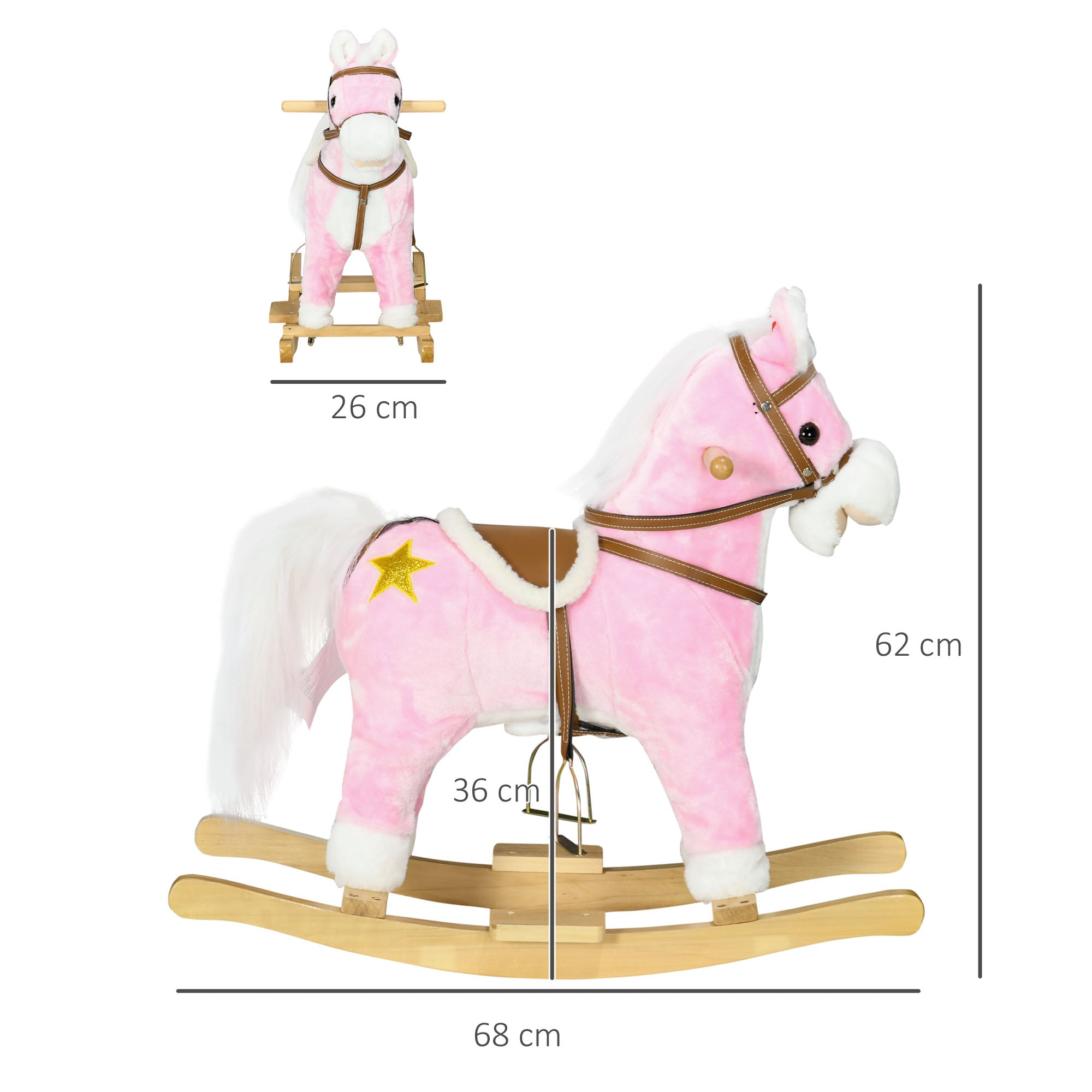 HOMCOM Wooden Rocking Horse with Music, Sound, Saddle for Ages 3-6 Years - North Peak Garden Furniture