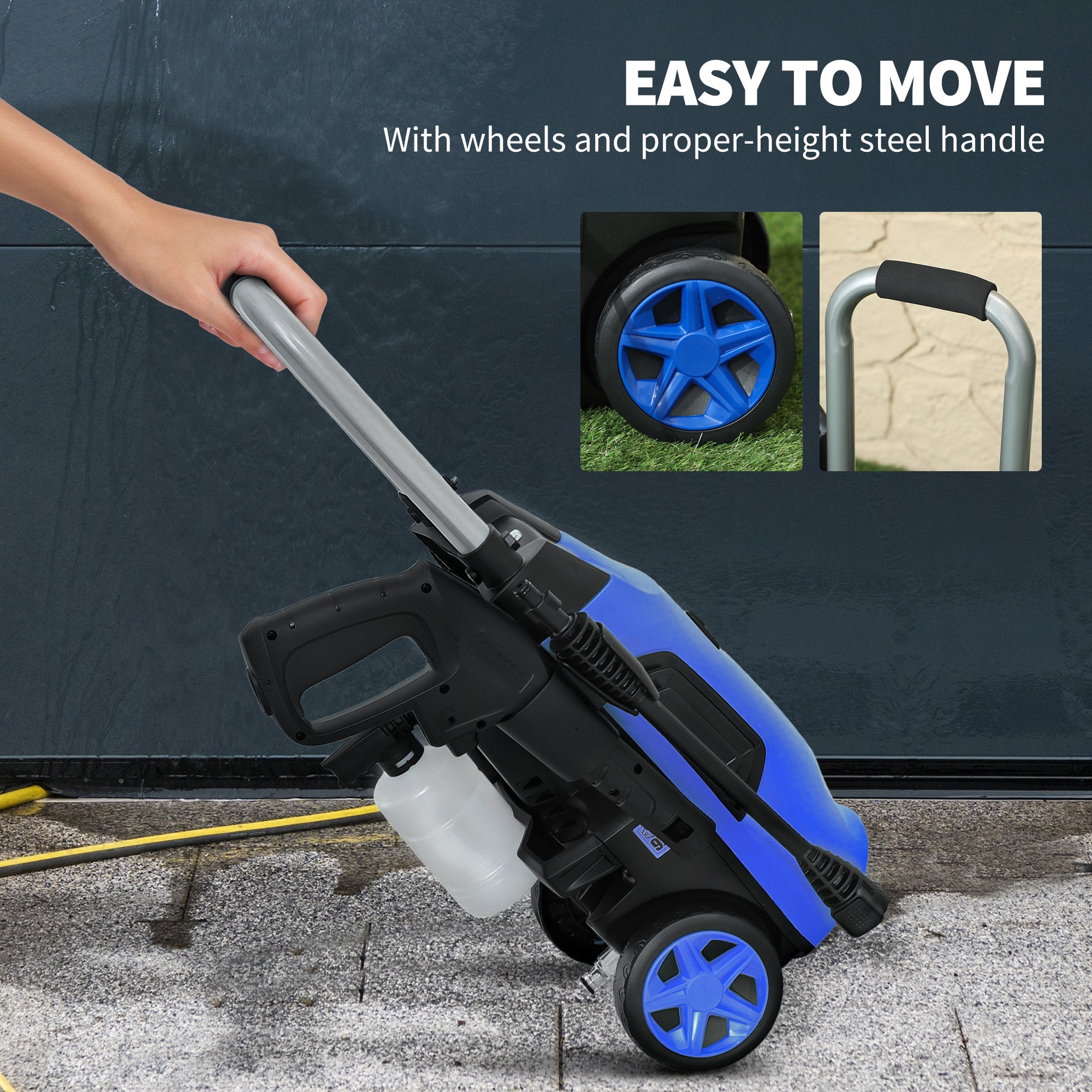 Outsunny 1800W High Pressure Washer, 150 Bar Pressure, 420 L/h Flow, Portable Power Washer Jet Wash Cleaner with Adjustable Nozzle, 6M Hose, Steel Handle for Home Patio Car Driveway, Blue - North Peak Garden Furniture