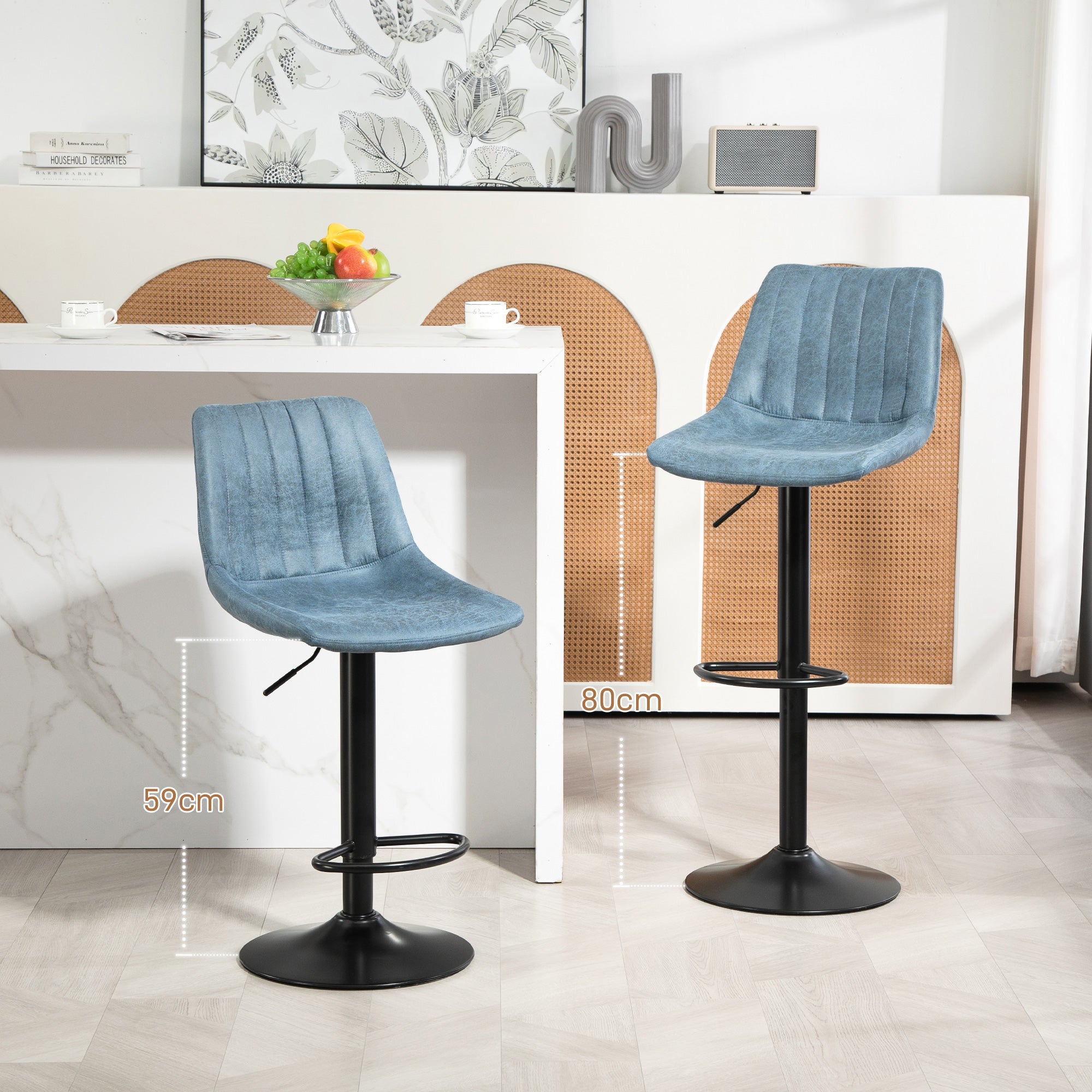 HOMCOM Set of Two Retro Tub Bar Stools - Blue - North Peak Garden Furniture