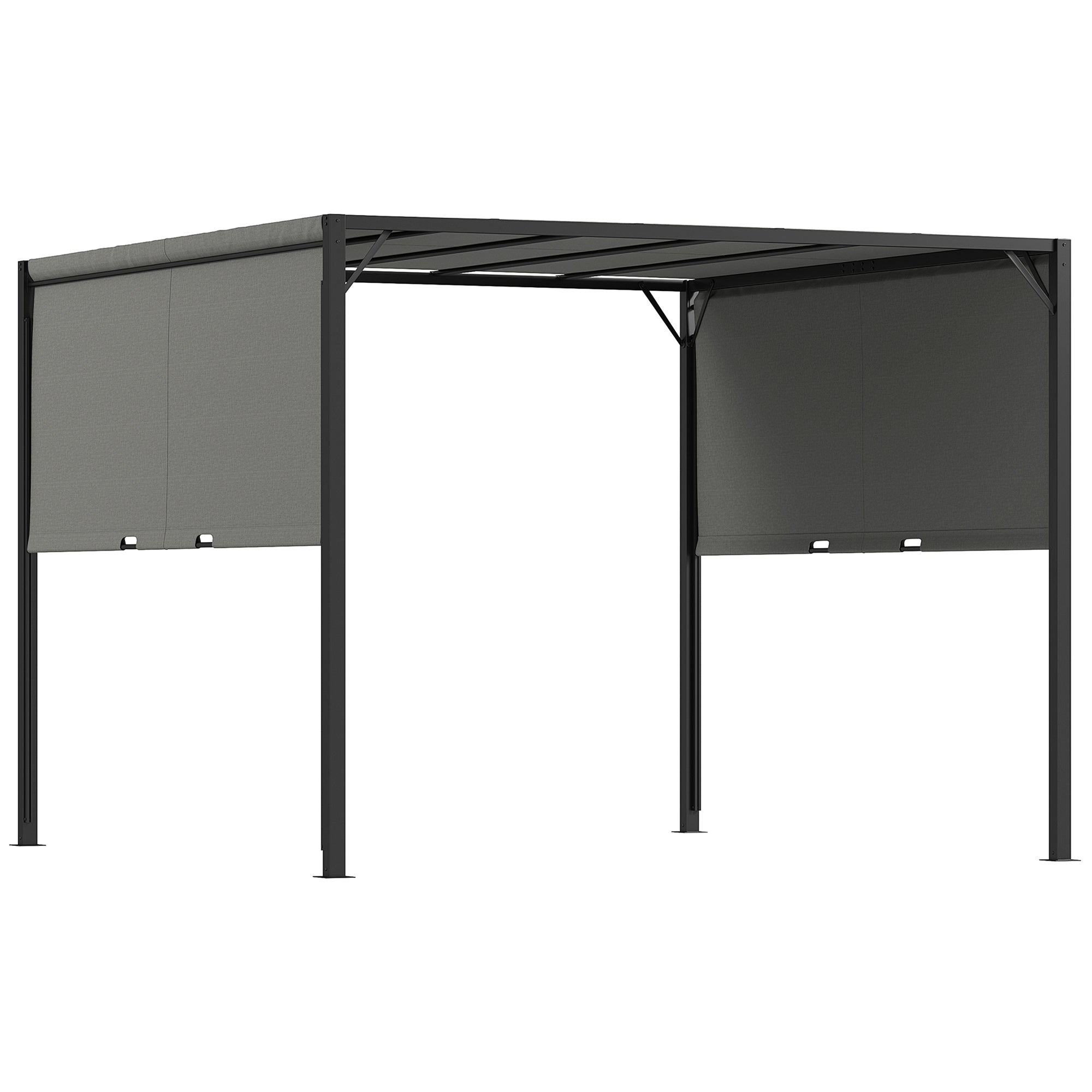 Outsunny 3 X 3 Meters Pergola with Retractable Roof, Garden Gazebo with Adjustable Sun Shade Canopy and Steel Frame, Charcoal Grey - North Peak Garden Furniture