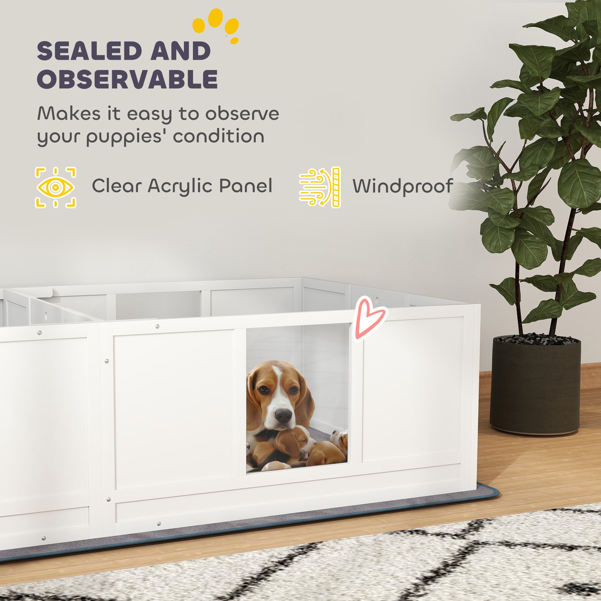 PawHut Two Room Design Whelping Box for Dogs with Whelping Pad, Clear Panels, Adjustable Entrance, for Medium Dogs, 196 x 96cm