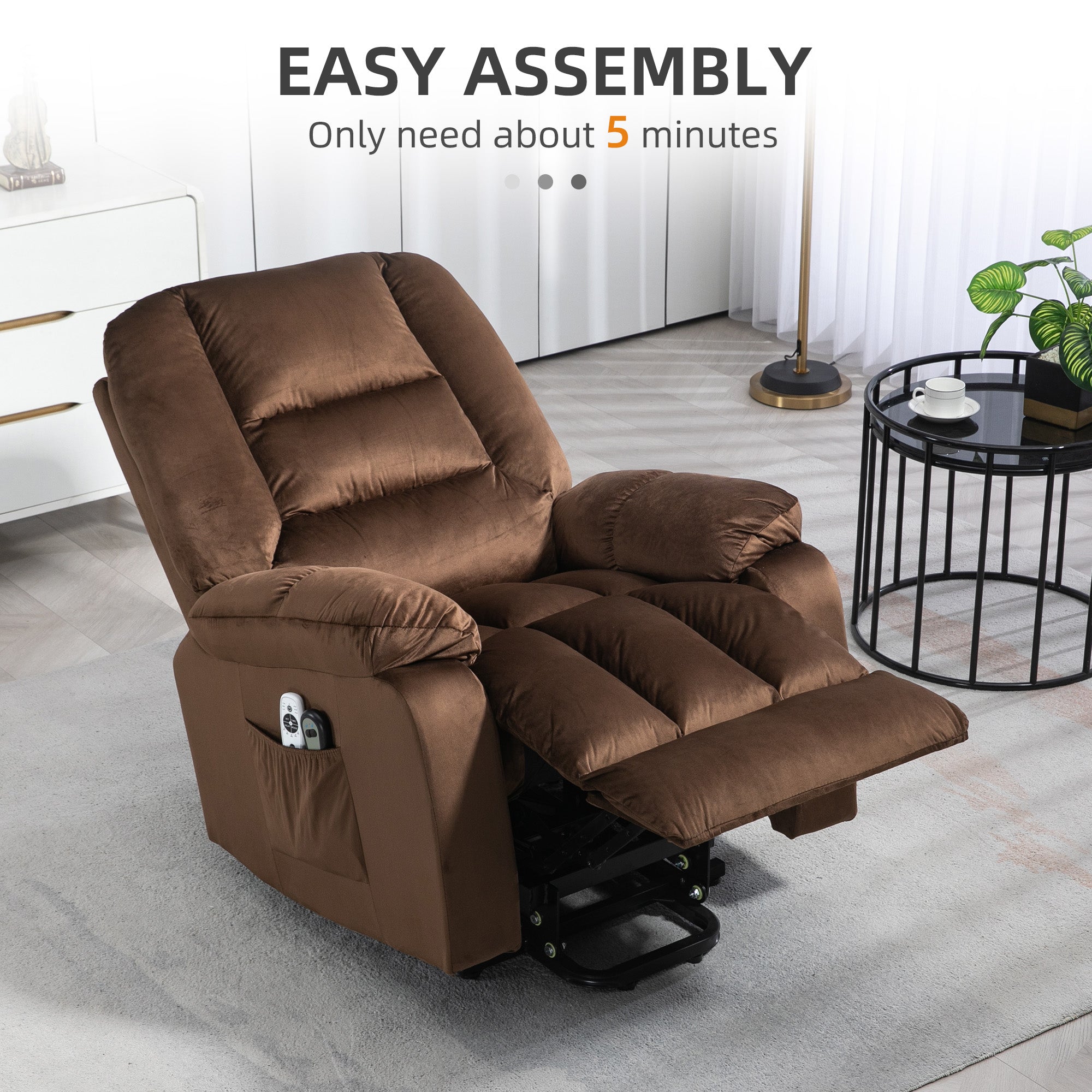 HOMCOM Leathaire Eight Massage Point Armchair, with Heat and Reclining Back - Brown - North Peak Garden Furniture