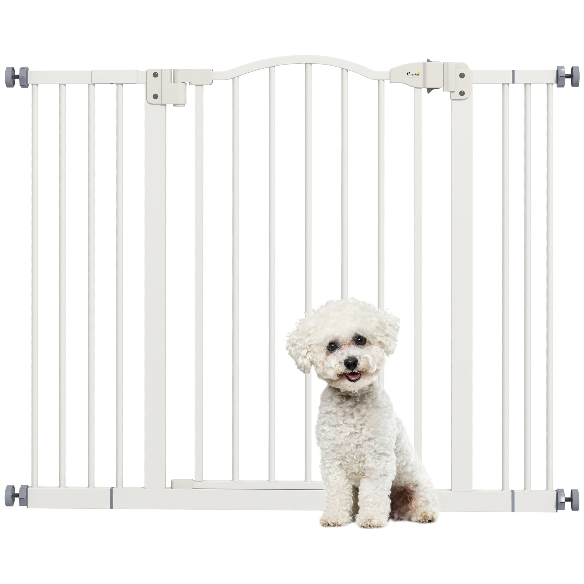 PawHut Metal 74-100cm Adjustable Pet Gate Safety Barrier w/ Auto-Close Door White - North Peak Garden Furniture